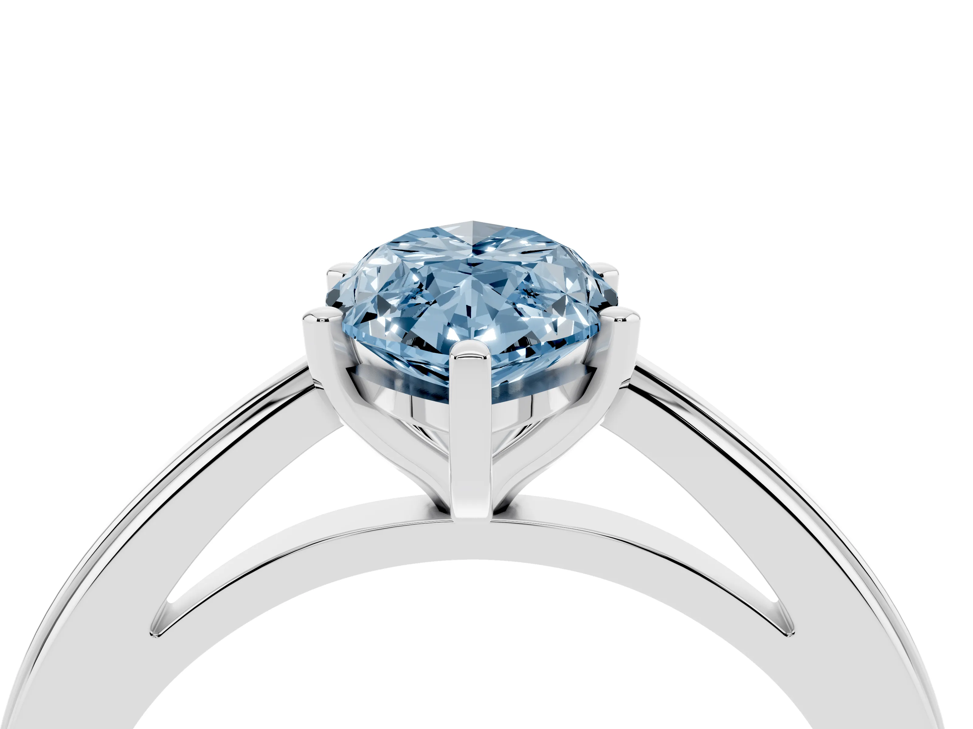 Fancy Blue Marquise Cut Diamond Solitaire Ring Set in Platinum with Prong Setting and Classic Band