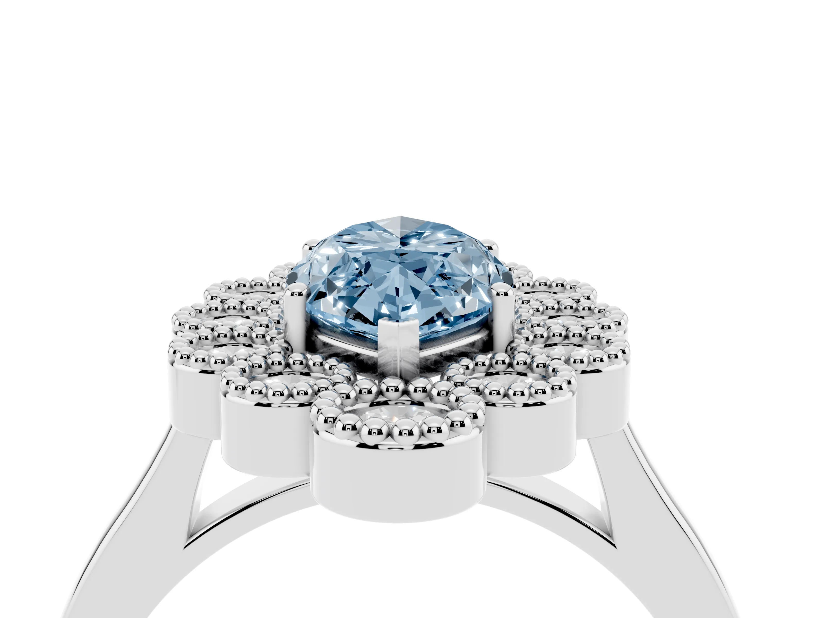 Fancy Blue Marquise Cut Diamond Cluster Halo Ring Set in Silver with Milgrain Bezel Accents and Plain Band