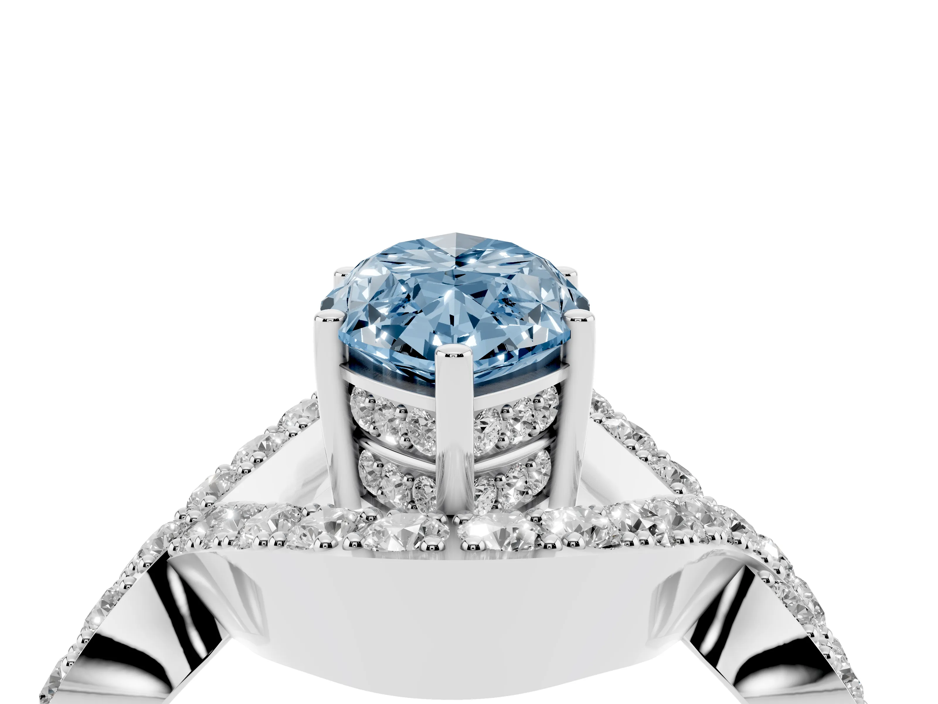 Fancy Blue Marquise Cut Diamond Solitaire Twist Band Pavé Engagement Ring Set in Silver