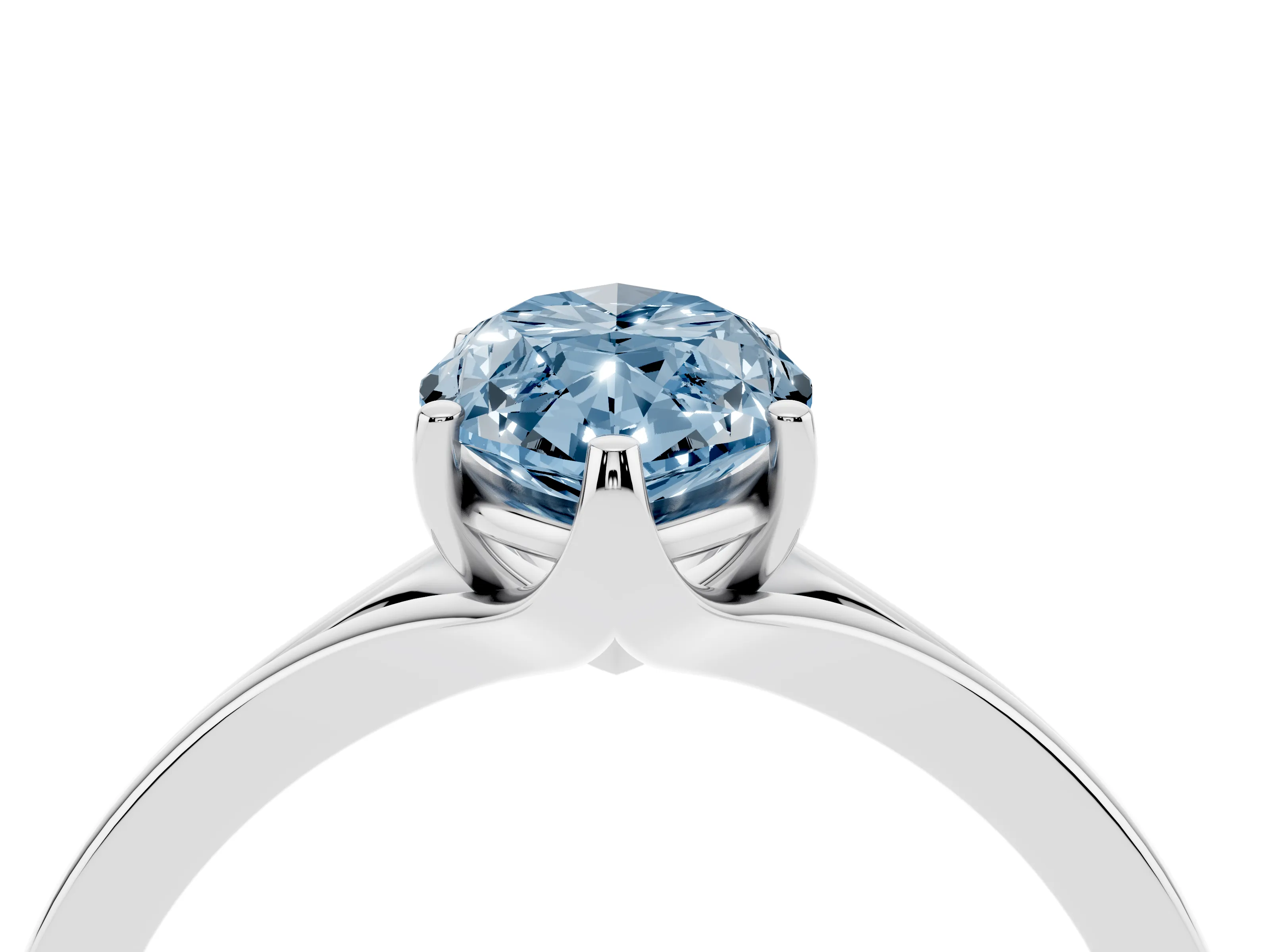Fancy Blue Marquise Cut Diamond Solitaire Ring Set in Platinum with Polished Tapered Band and Prong Setting