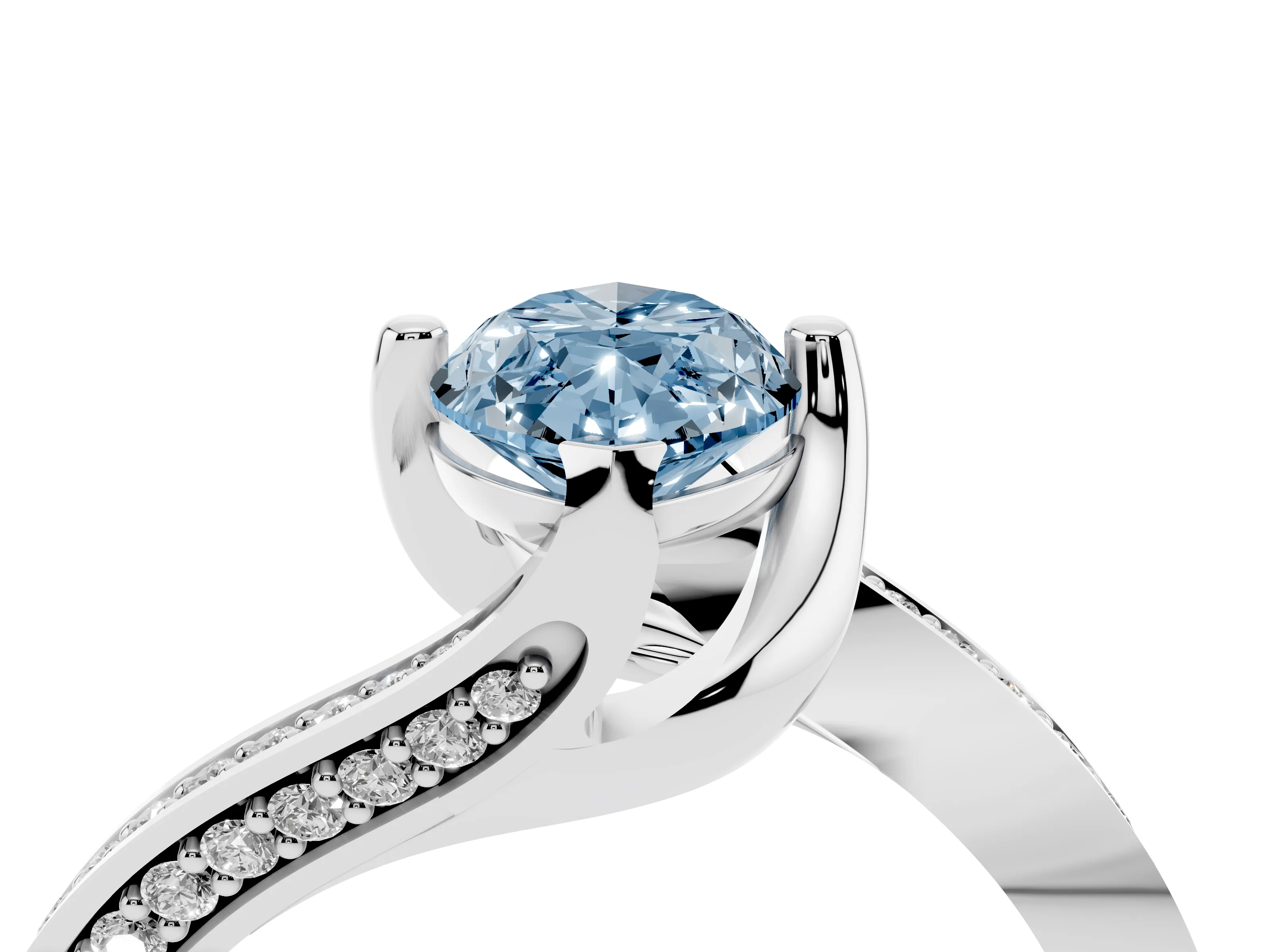 Fancy Blue Marquise Cut Diamond Solitaire Ring Set in Platinum with Intertwined Pavé Twist Band