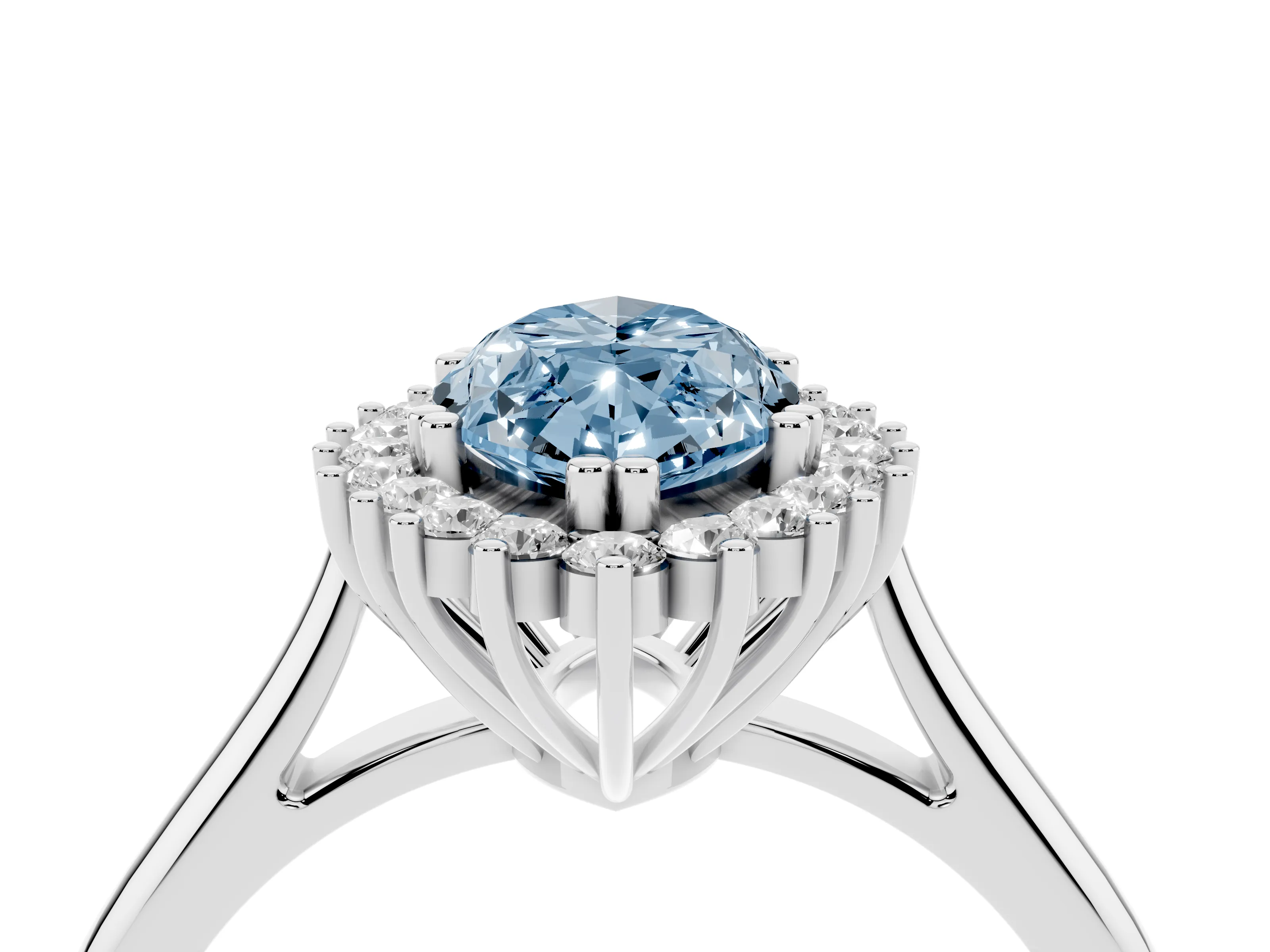 Fancy Blue Marquise Cut Diamond Halo Ring Set in Platinum with Plain Solitaire Band and Prong Setting