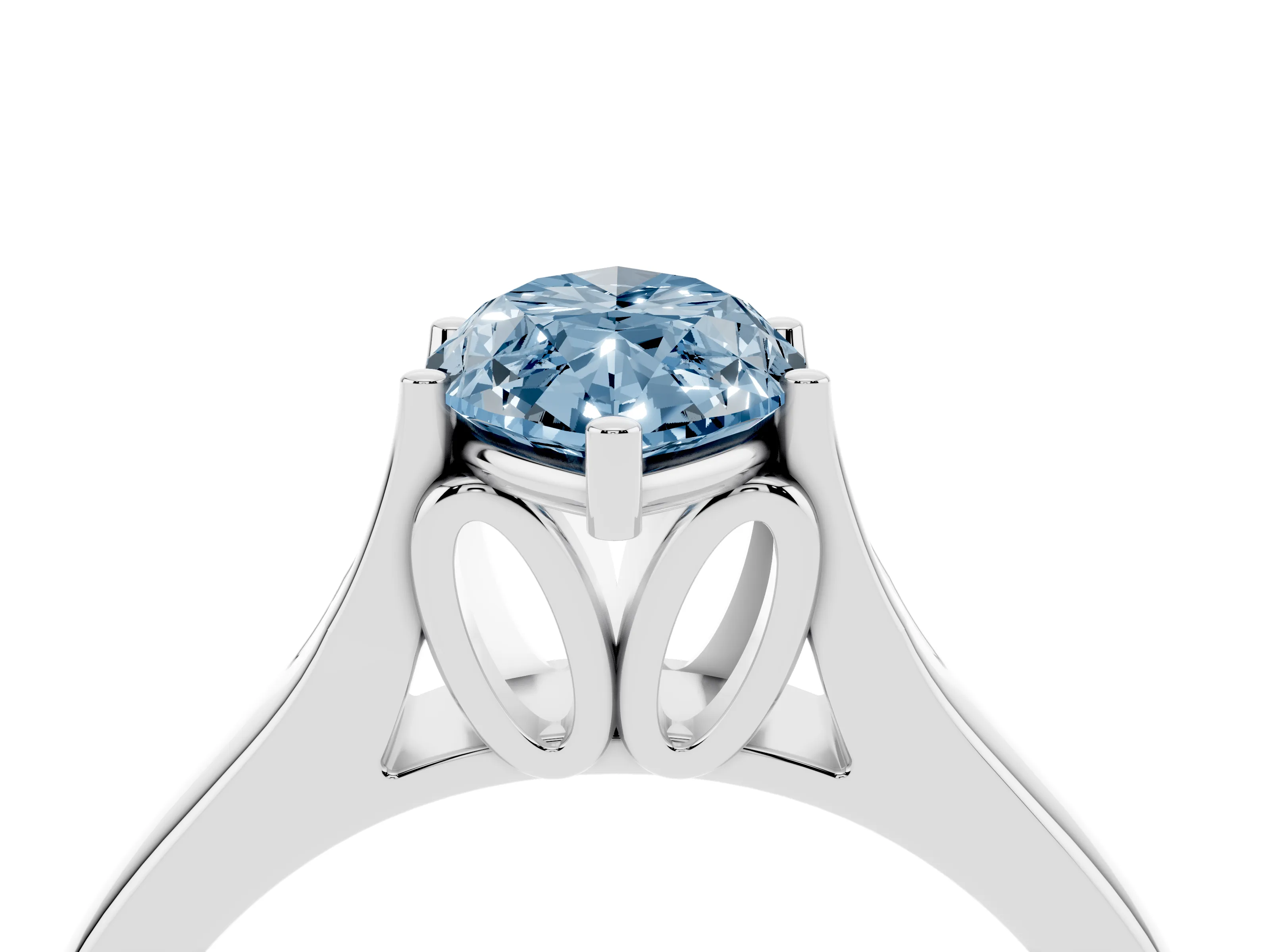 Fancy Blue Marquise Cut Diamond Solitaire Ring Set in White gold with Arched Cathedral Band and Prong Setting