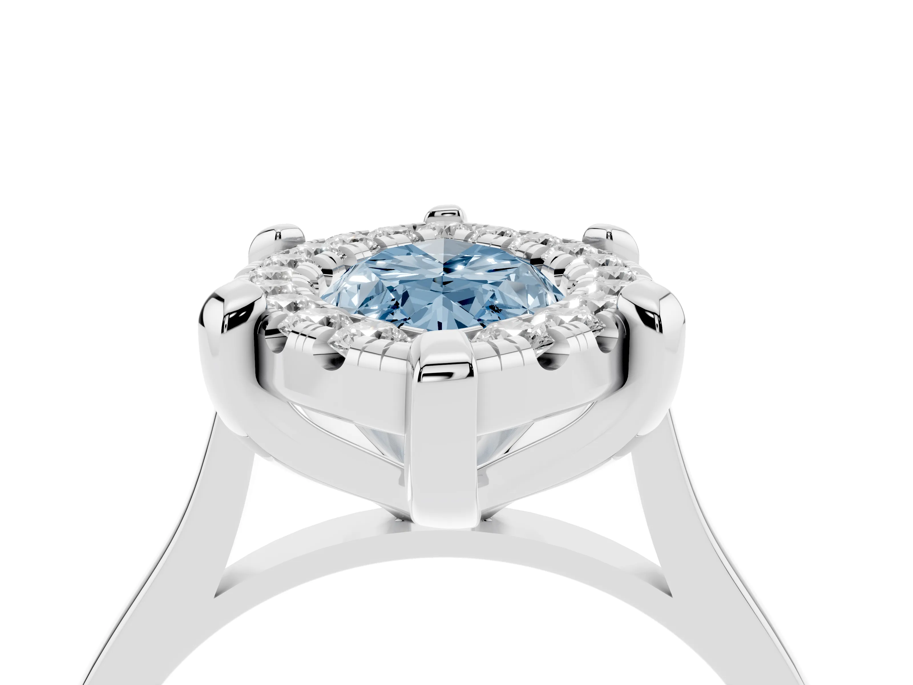 Fancy Blue Marquise Cut Diamond Cluster Halo Solitaire Ring Set in Silver with Prong Setting