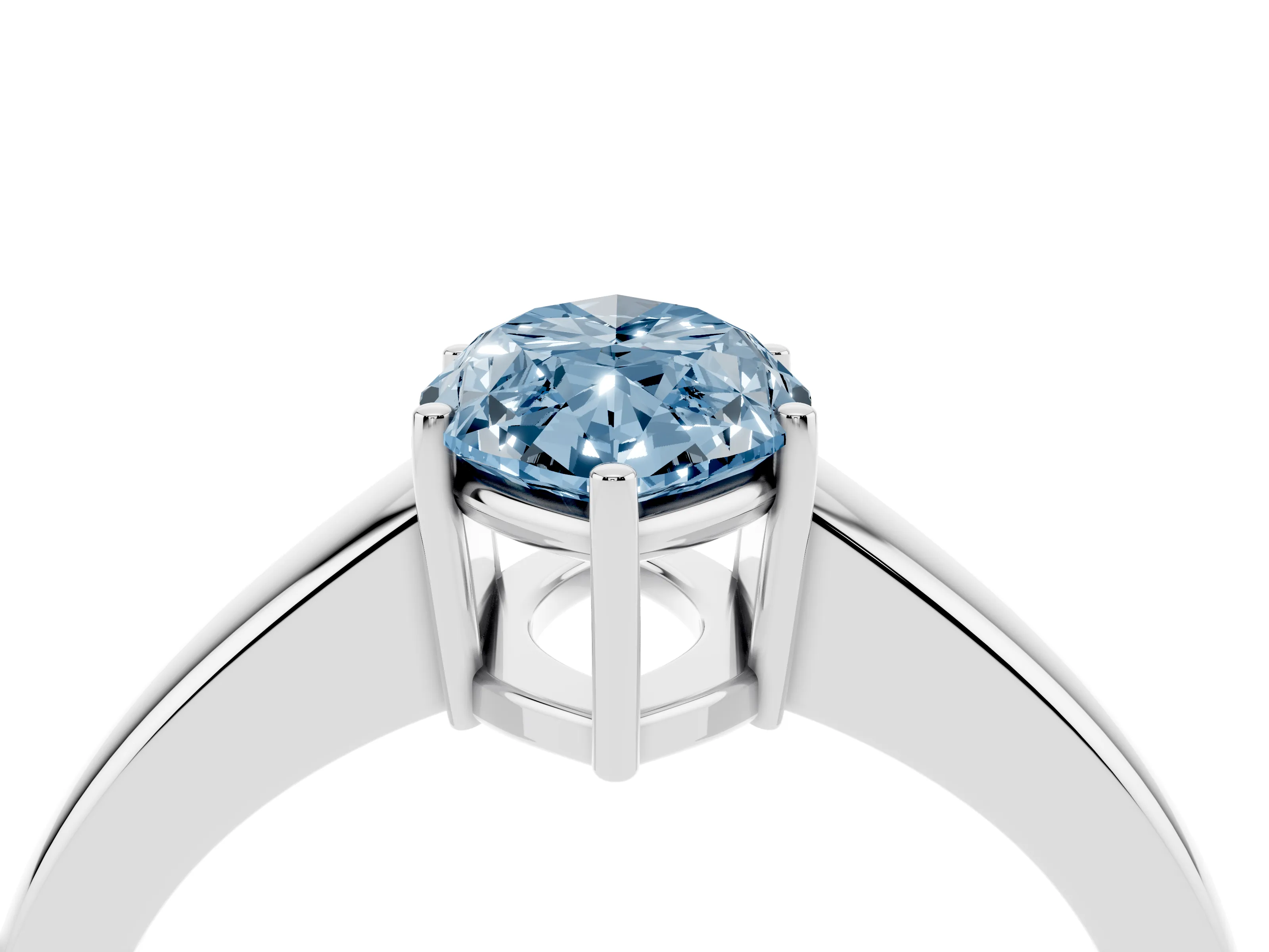 Fancy Blue Marquise Cut Diamond Solitaire Ring Set in Silver with Tapered Band and Prong Setting