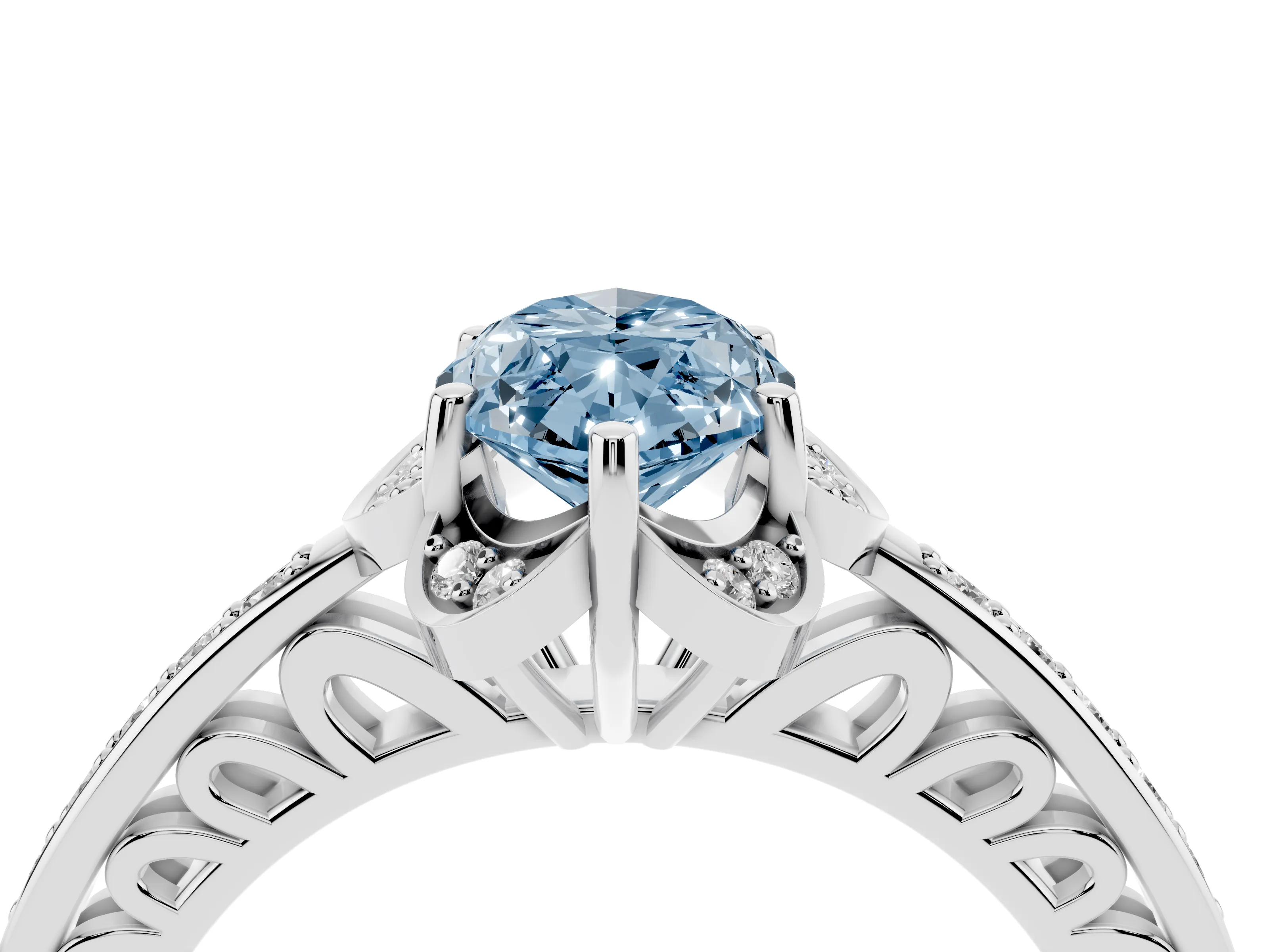Fancy Blue Marquise Cut Diamond Halo Ring Set in White gold with Channel Set Band and Prong Setting