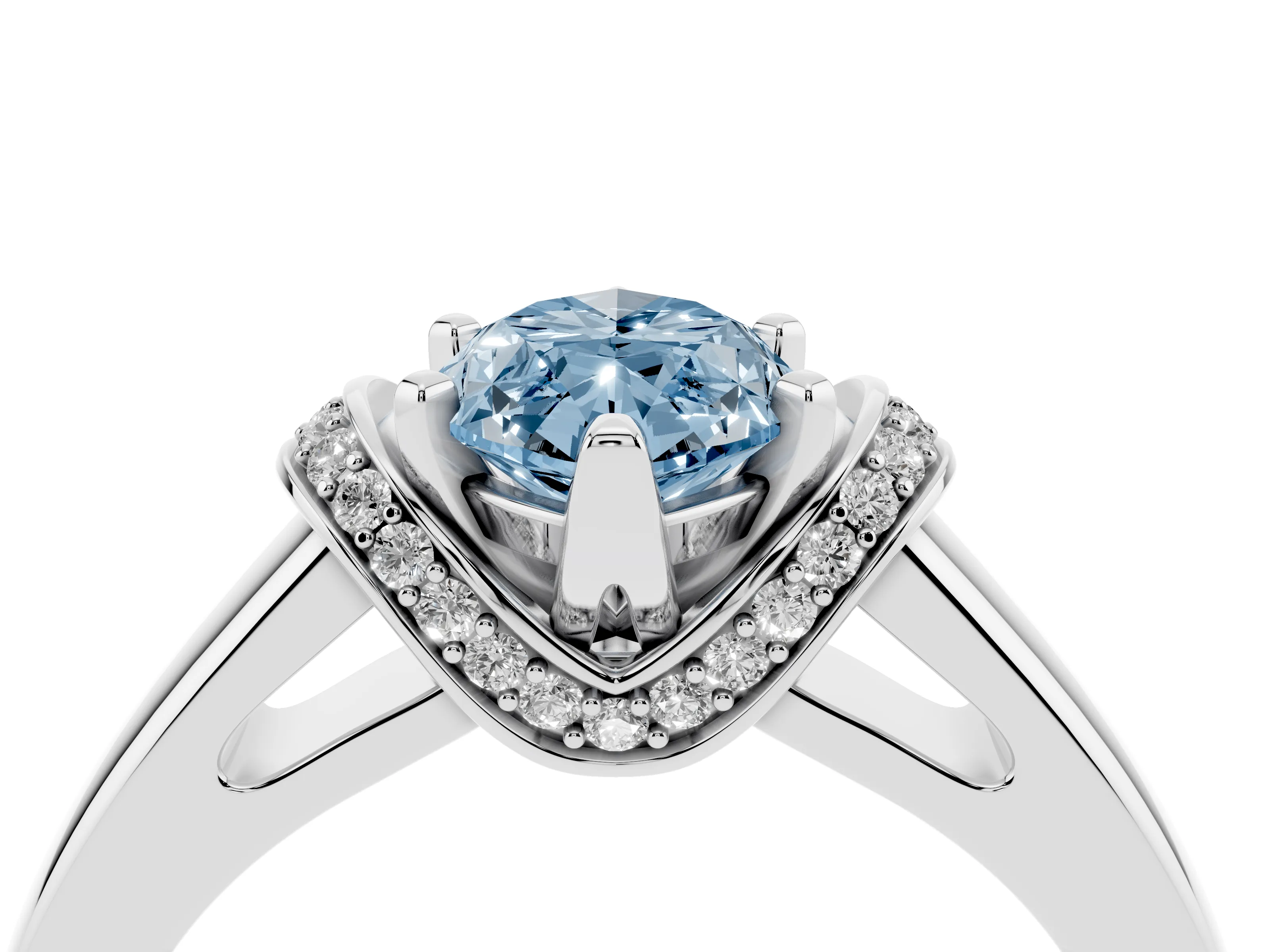 Fancy Blue Marquise Cut Diamond Pavé Band Solitaire Ring Set in Silver with Prong Setting