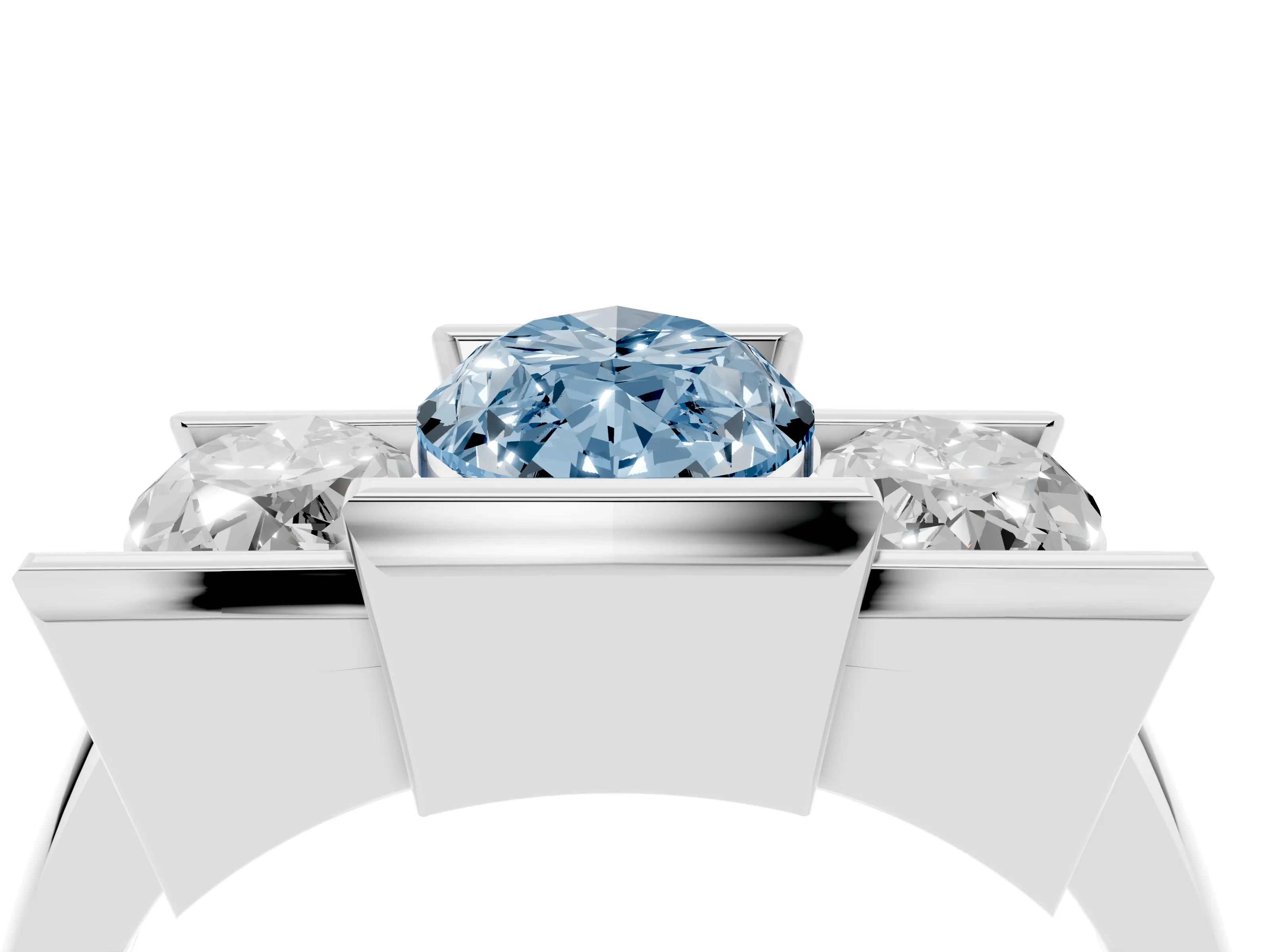 Fancy Blue Marquise Cut Diamond Three-Stone Channel Set Ring Set in White gold with Smooth Polished Band