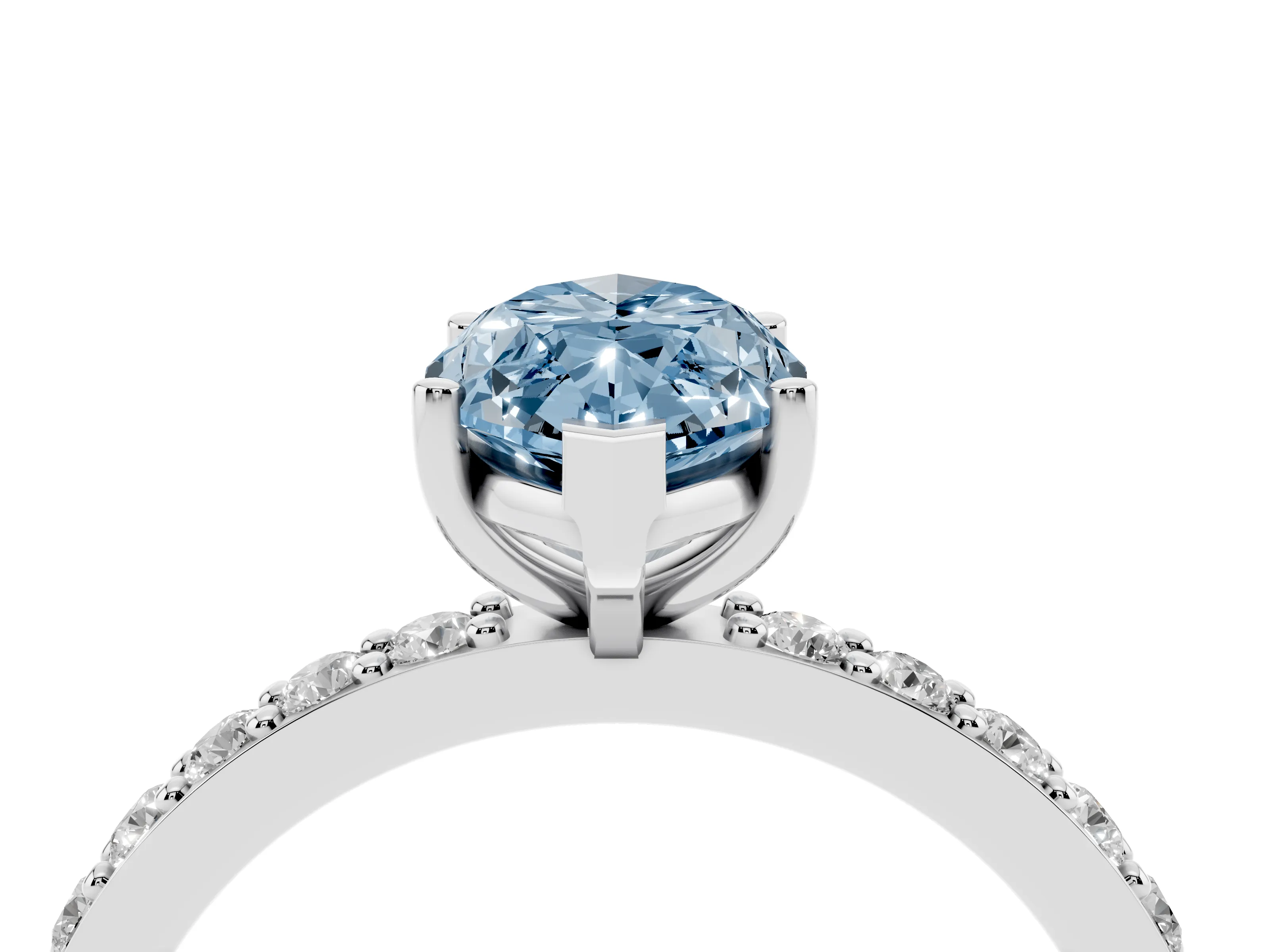Fancy Blue Marquise Cut Diamond Solitaire Set in Silver with Round Pavé Band and Prong Setting