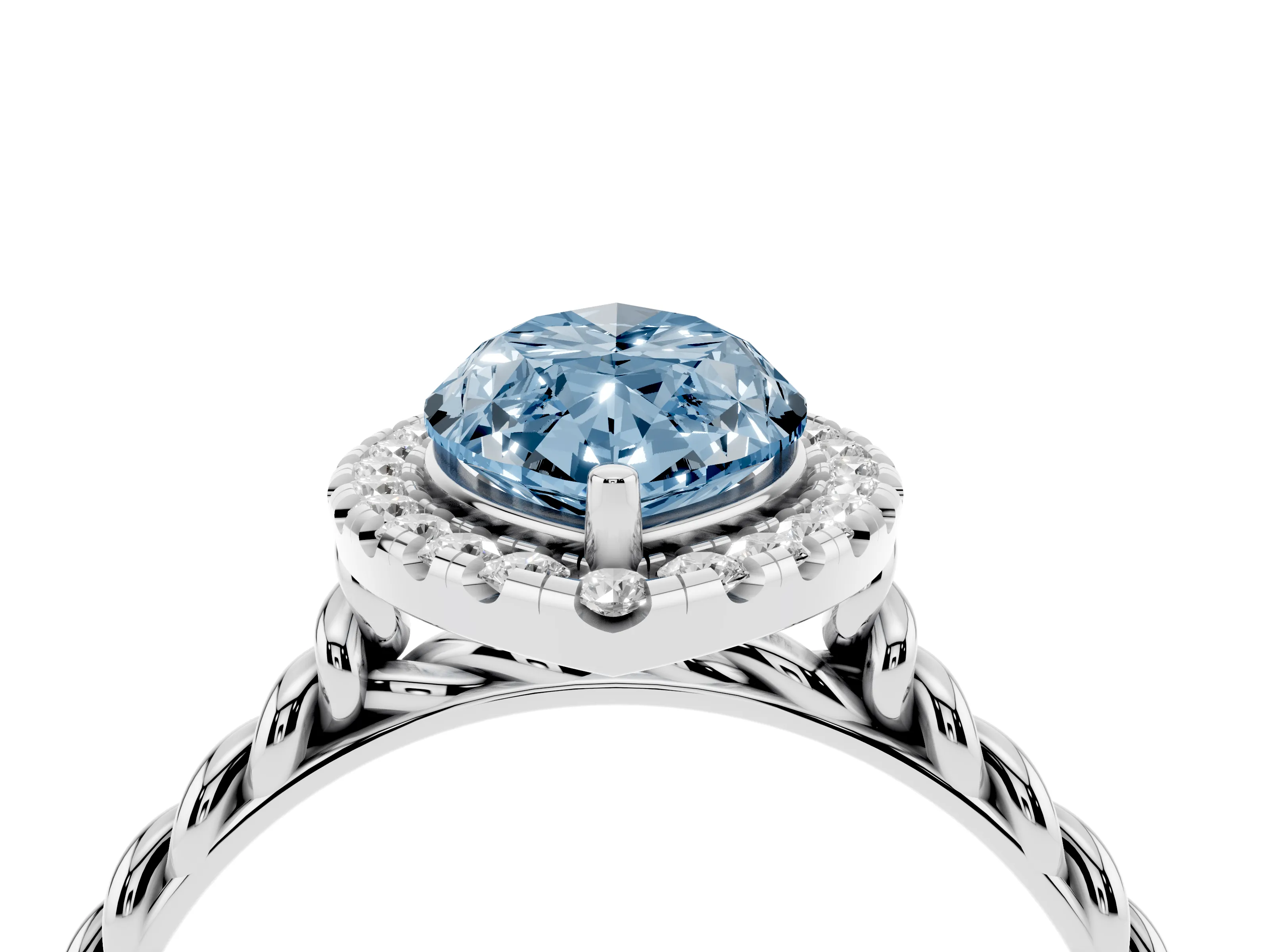 Fancy Blue Marquise Cut Diamond Halo Ring Set in Platinum with Plain Twisted Band