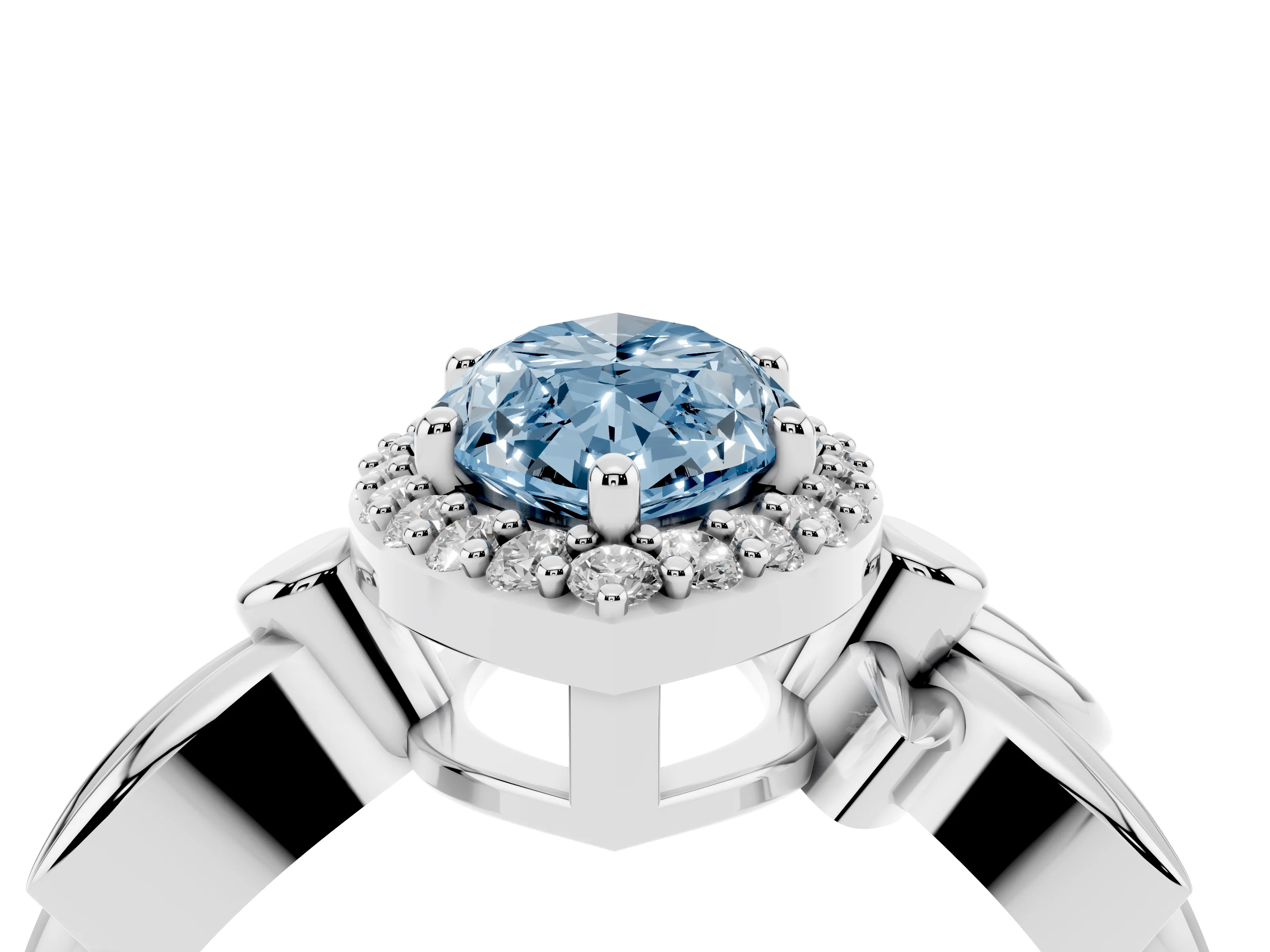 Fancy Blue Marquise Cut Diamond Halo Floral Band Ring Set in Silver with Prong Setting