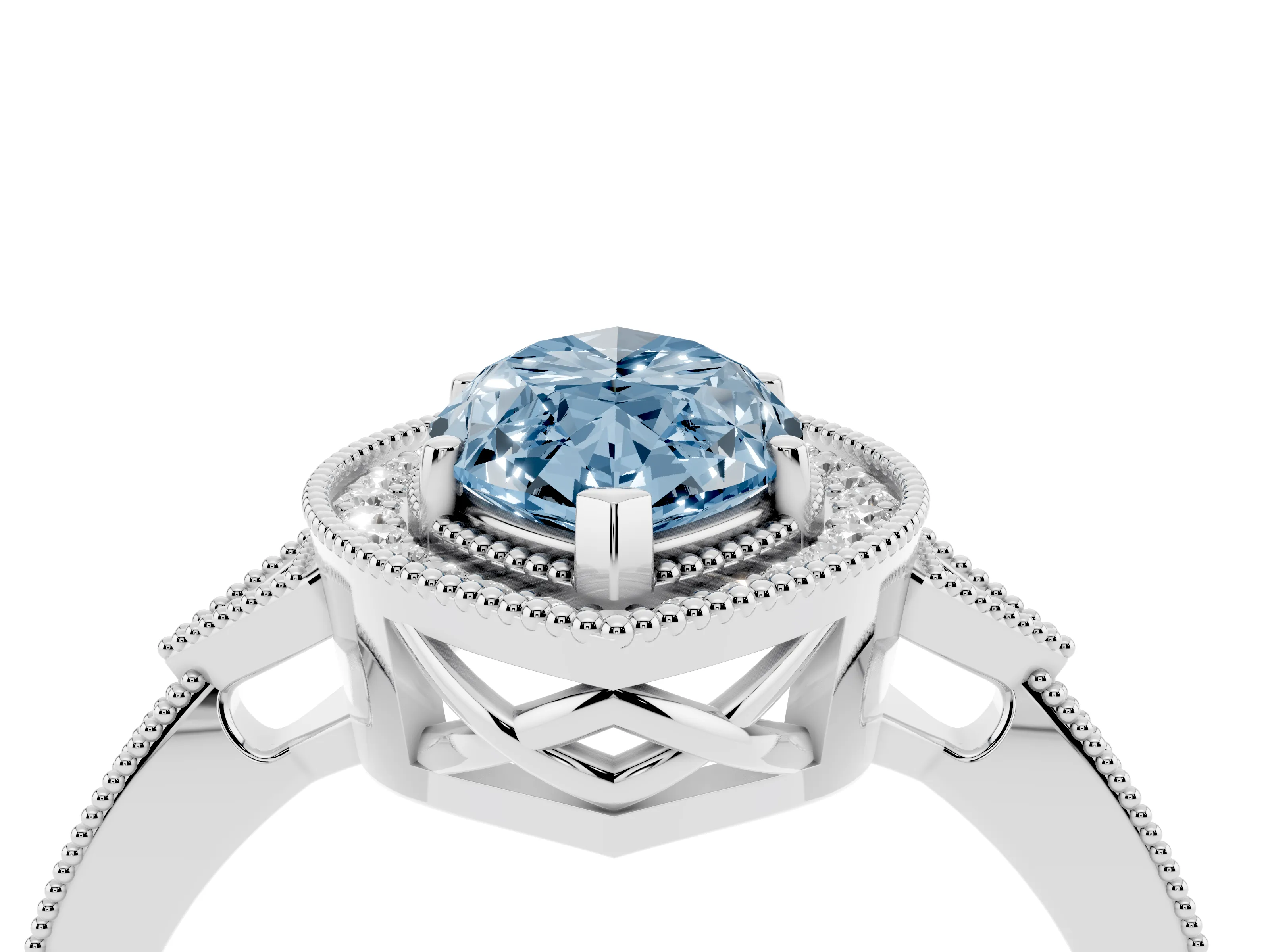 Fancy Blue Marquise Cut Diamond Halo Engagement Ring Set in Platinum with Milgrain Pavé Band
