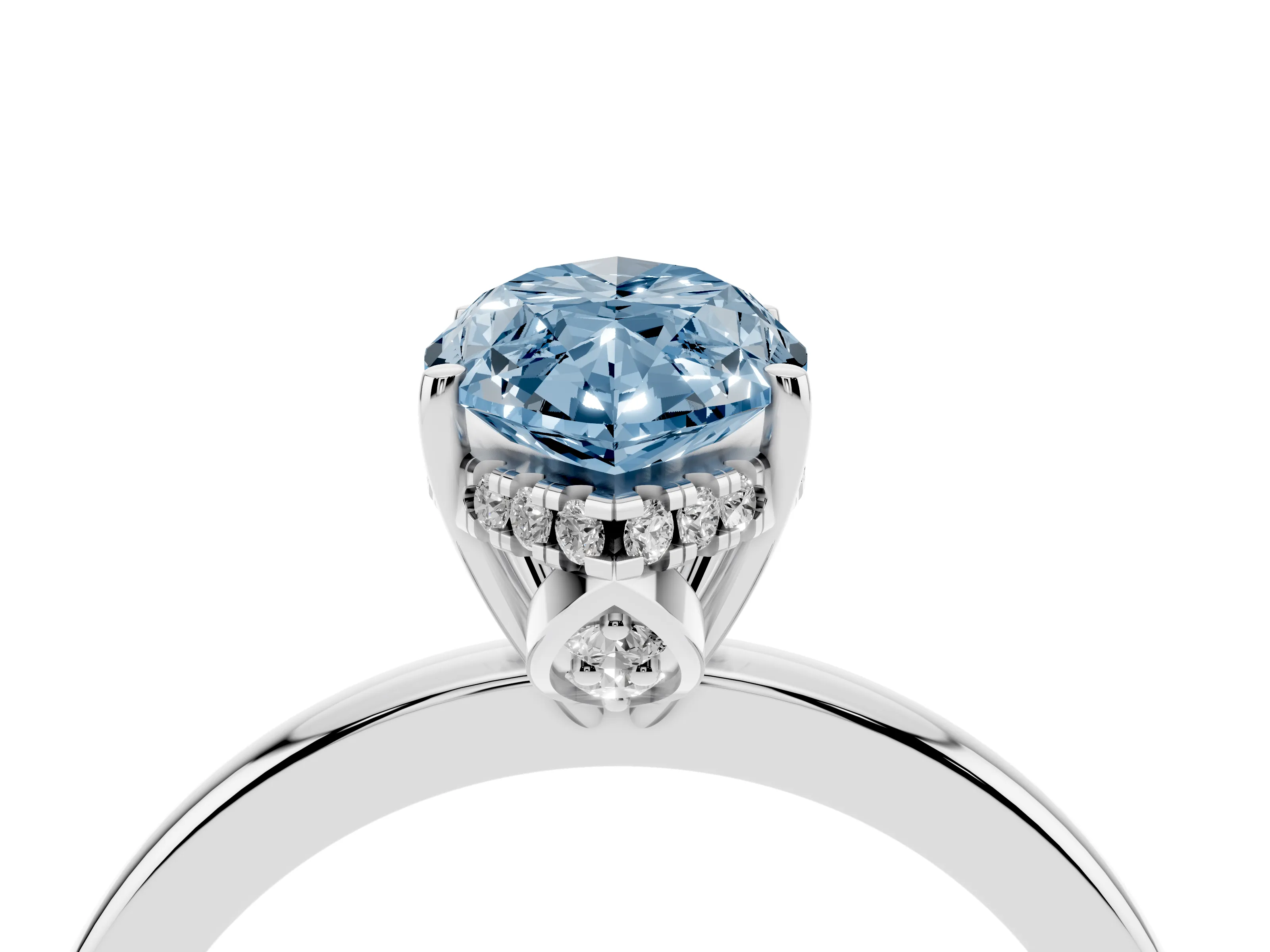 Fancy Blue Marquise Cut Diamond Solitaire Ring Set in Silver with Plain Band and Prong Setting