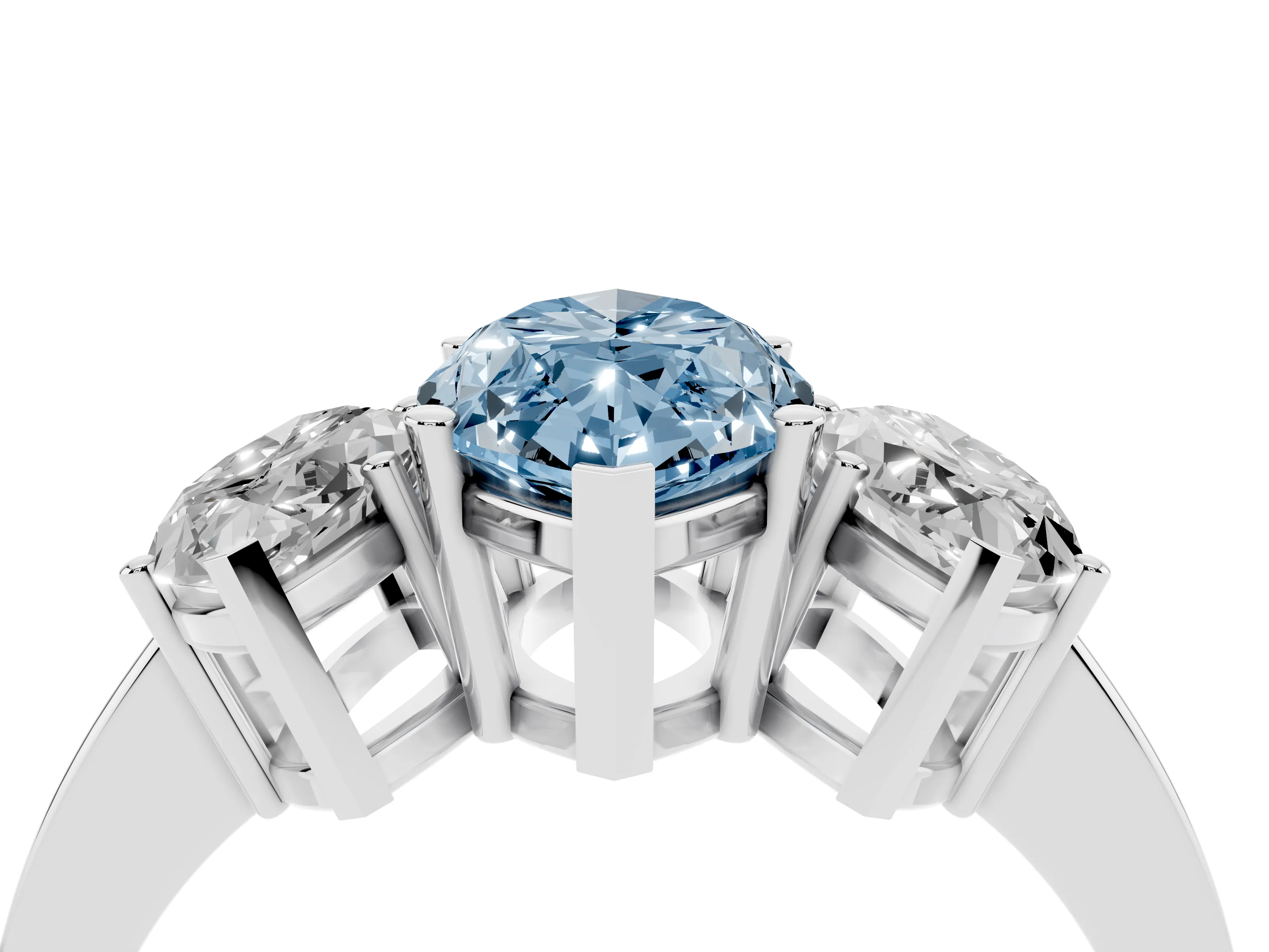Fancy Blue Marquise Cut Diamond Three-Stone Engagement Ring Set in White gold with Flat Band