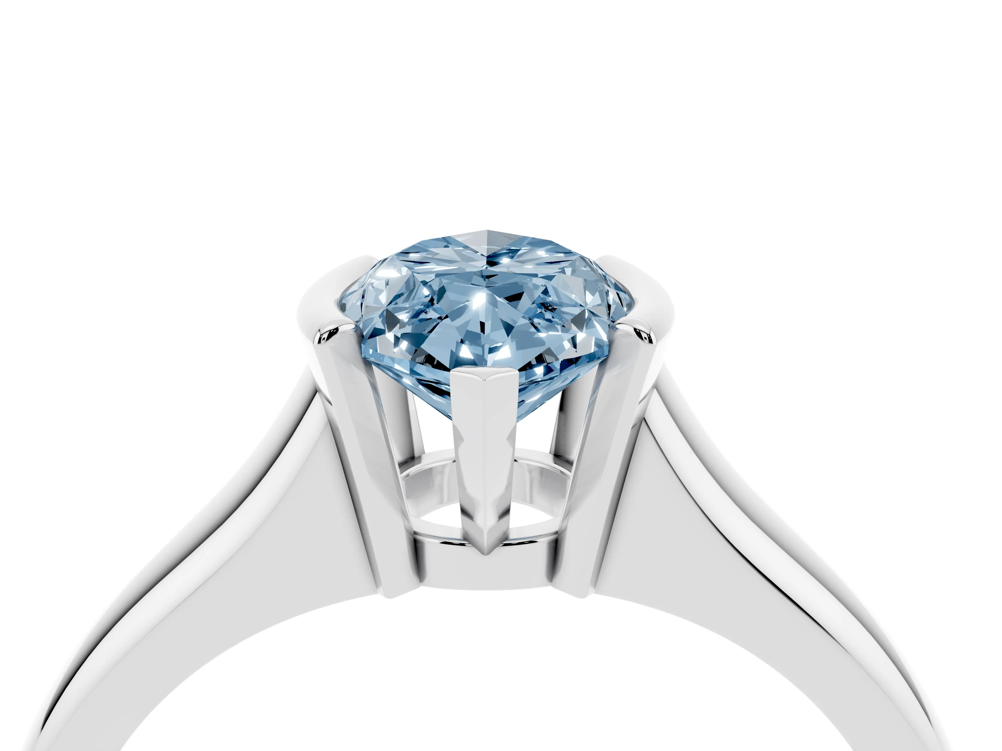 Fancy Blue Marquise Cut Diamond Solitaire Tension Set Ring Set in White gold with Split Shank Band
