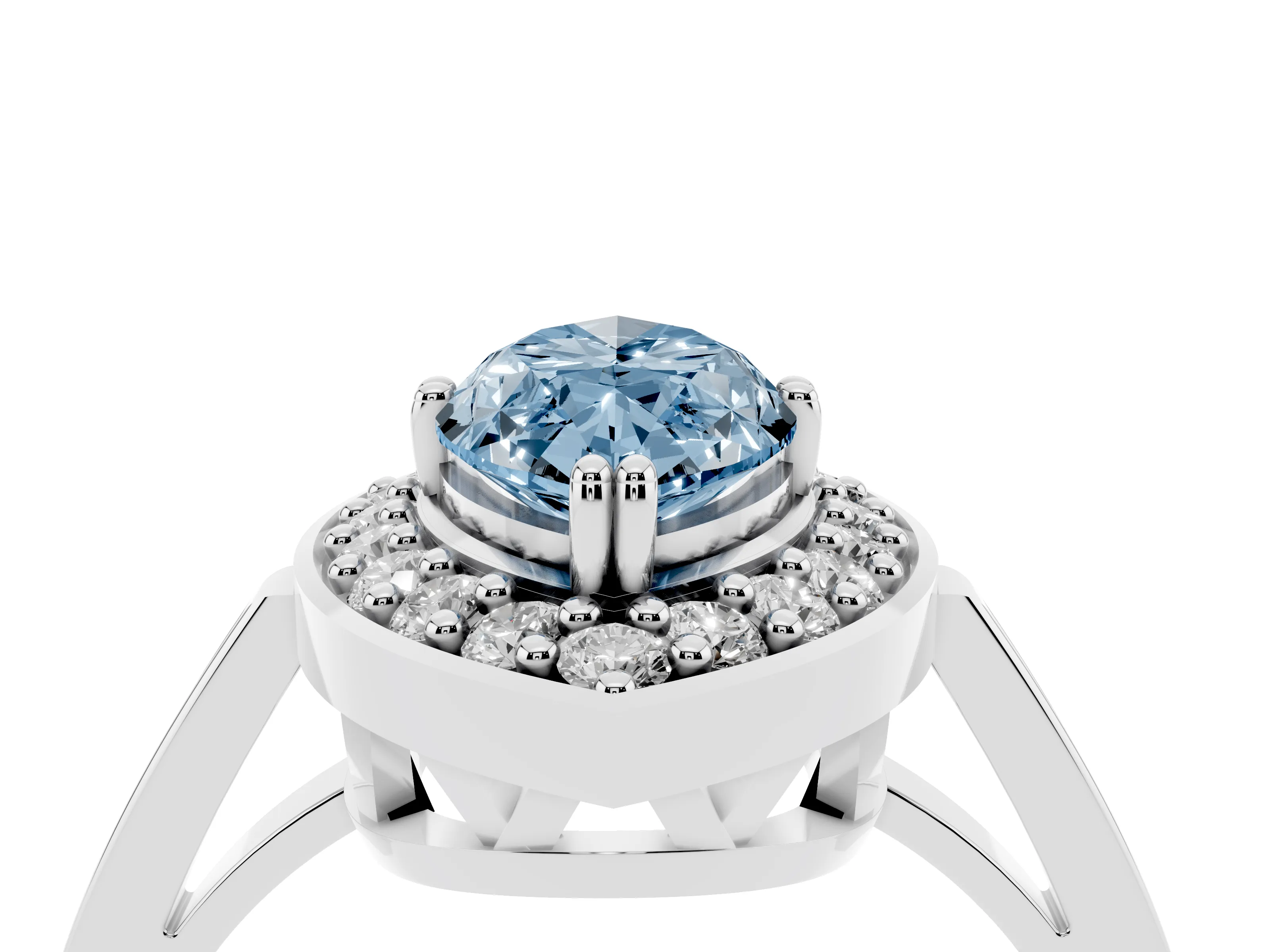 Fancy Blue Marquise Cut Diamond Halo Ring Set in Platinum with Accent-Lined Split Shank and Prong Setting