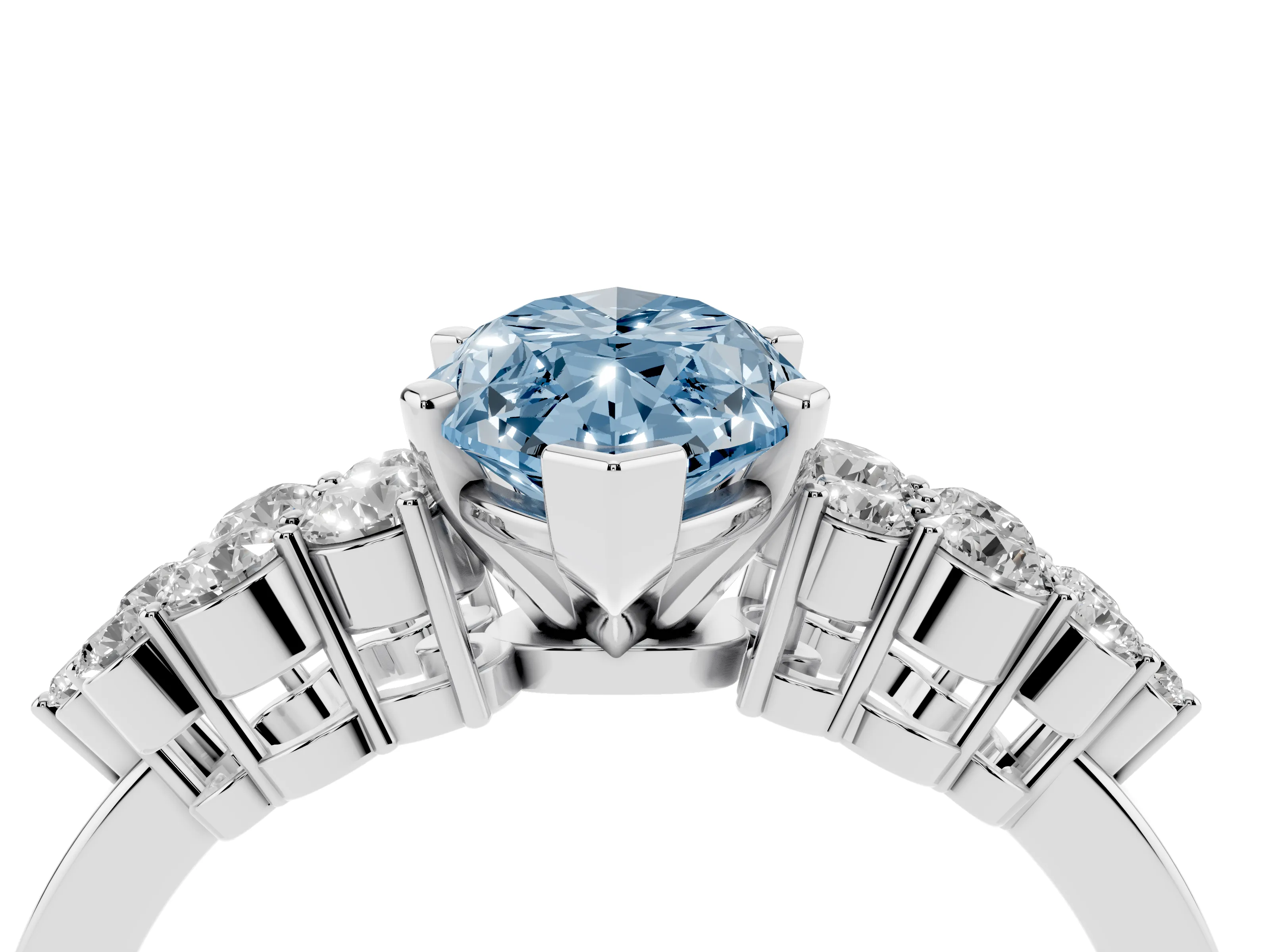 Fancy Blue Marquise Cut Diamond Cluster Engagement Ring Set in Silver with Pavé Band and Prong Setting