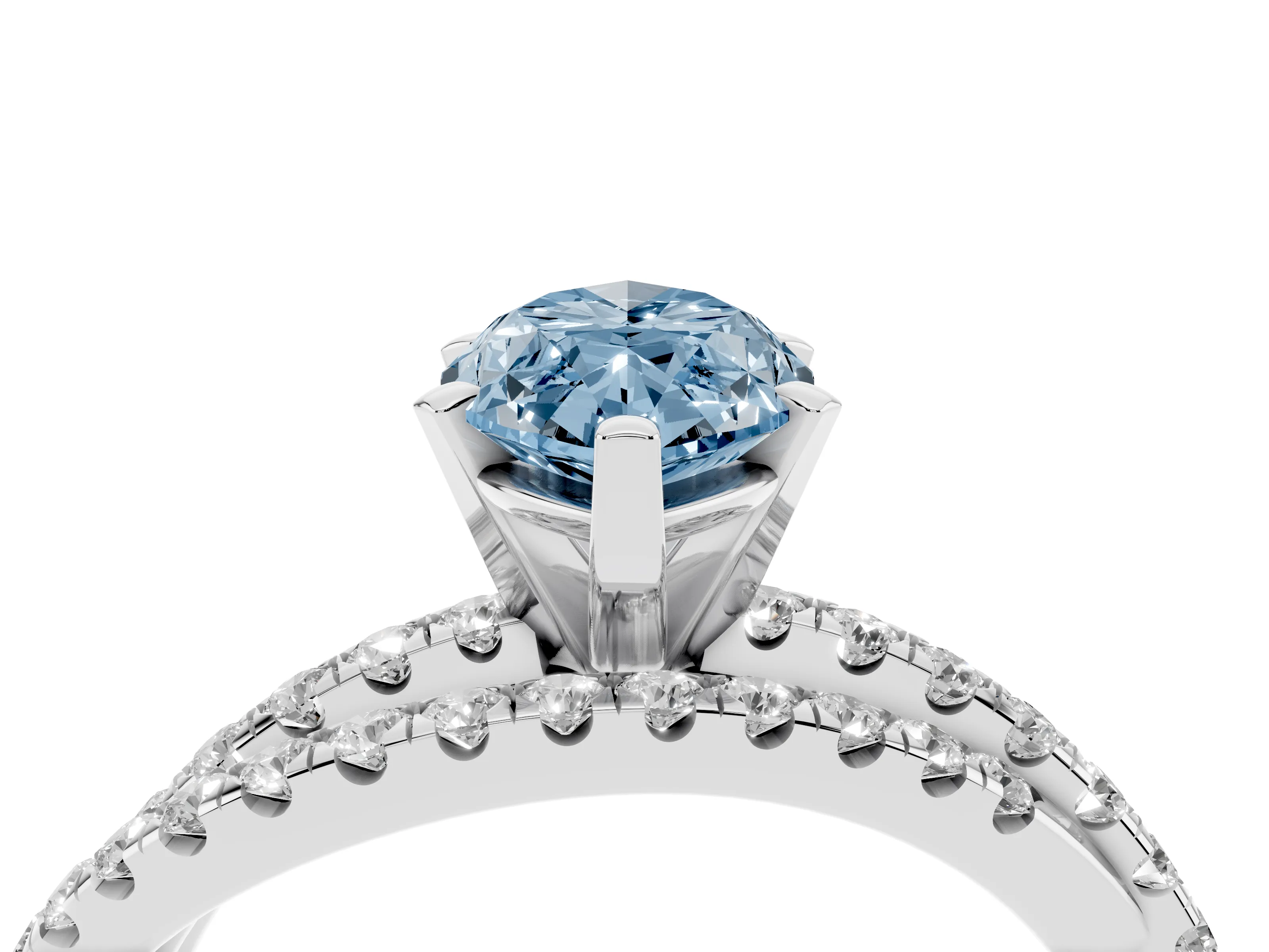 Fancy Blue Marquise Cut Diamond Solitaire Twist Band Ring Set in Silver with Pavé Setting and Prong Head
