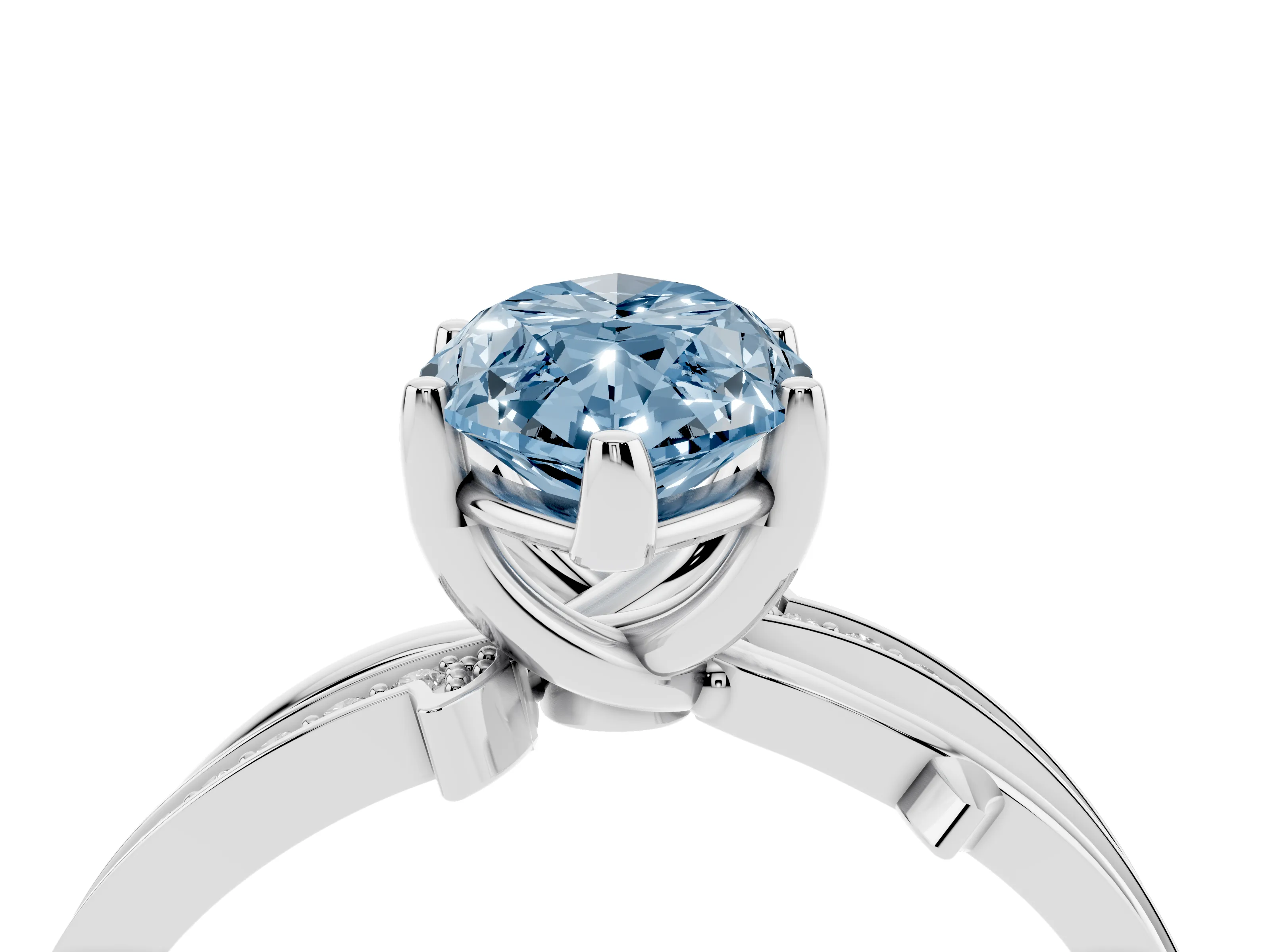 Fancy Blue Marquise Cut Diamond Pavé Twist Band Solitaire Ring Set in Silver with Prong Setting