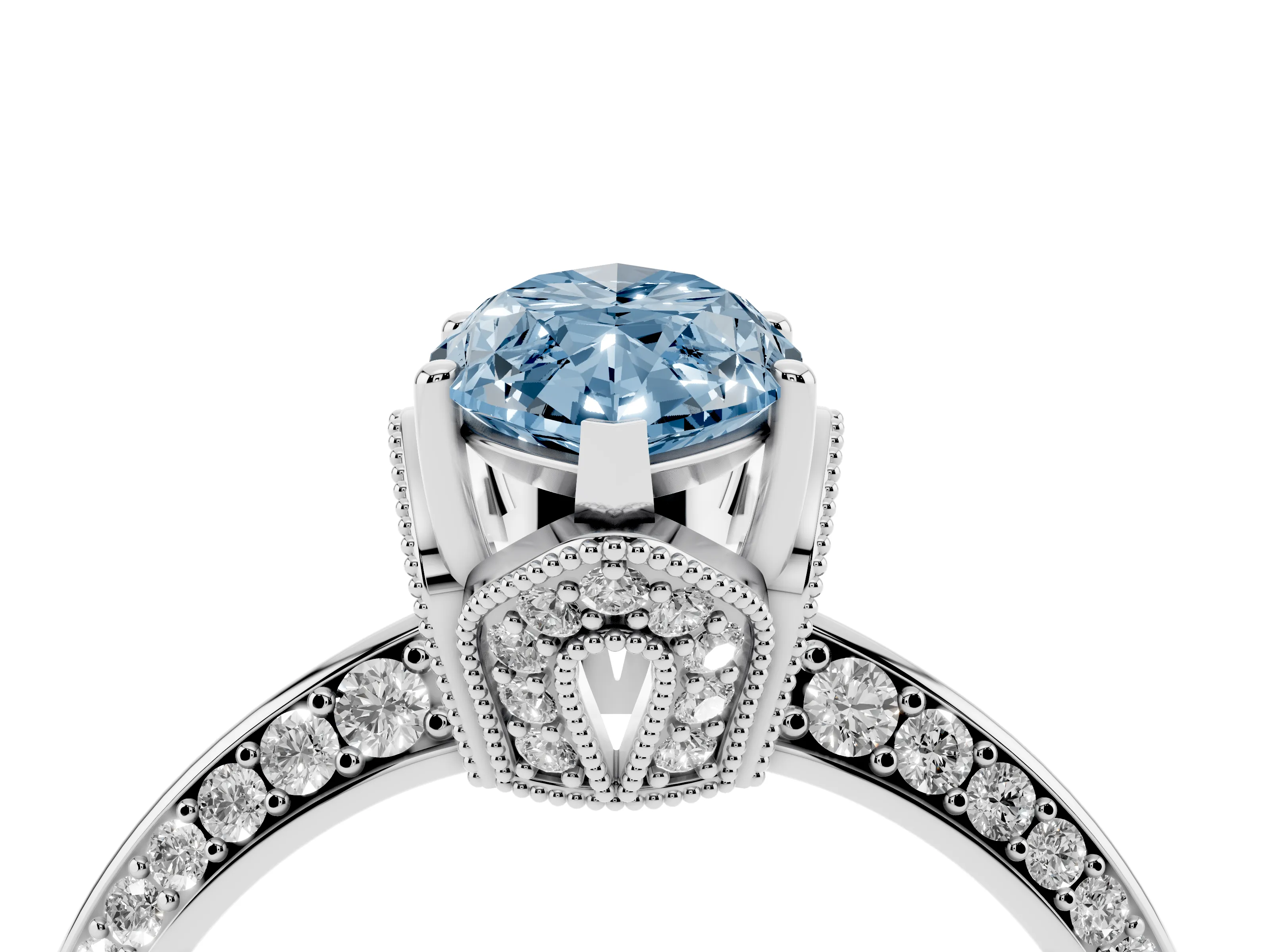 Fancy Blue Marquise Cut Diamond Solitaire Engagement Ring Set in Platinum with Pavé Split Shank and Prong Setting