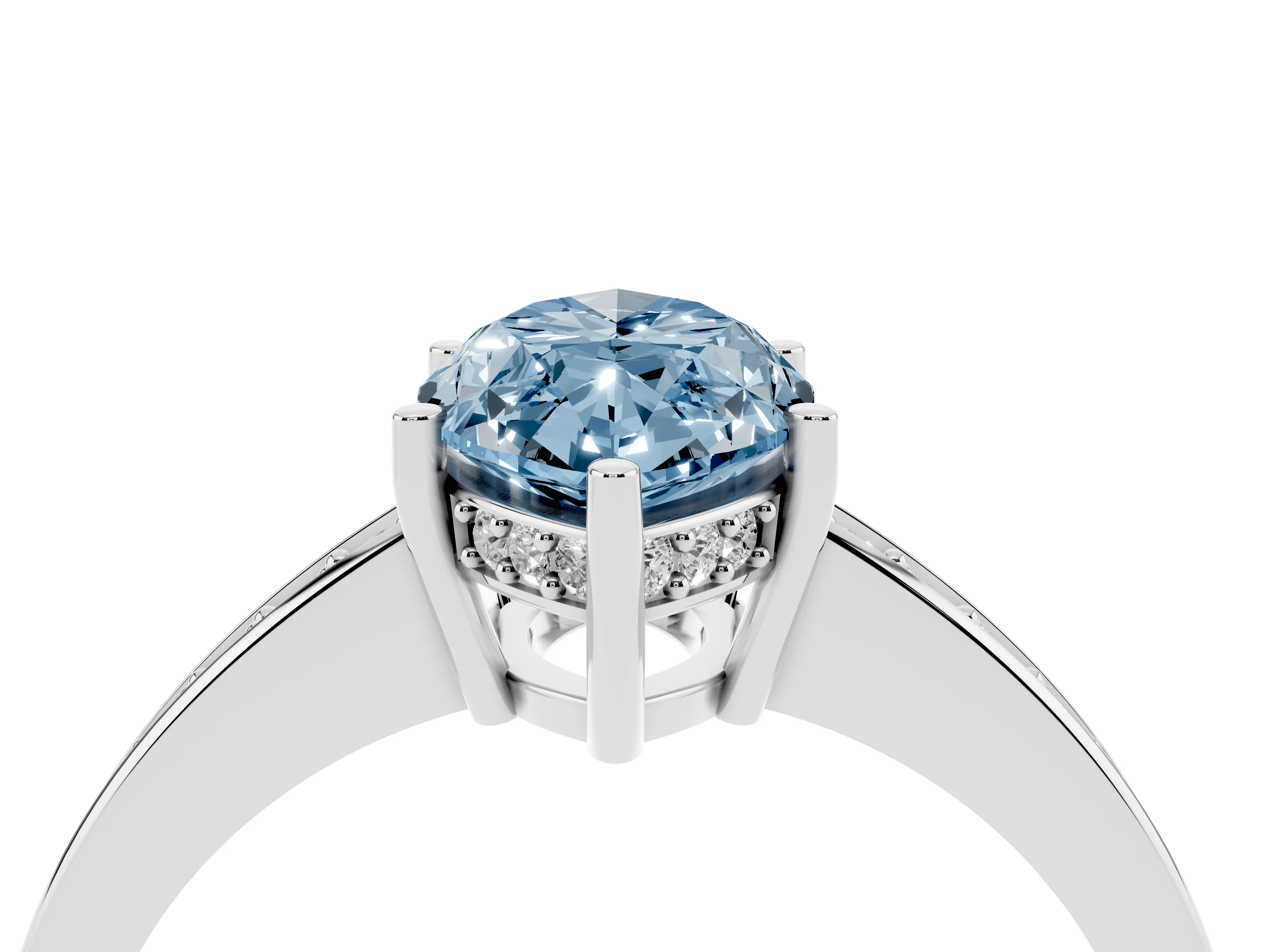 Fancy Blue Marquise Cut Diamond Pavé Band Prong Set Solitaire Ring Set in Platinum