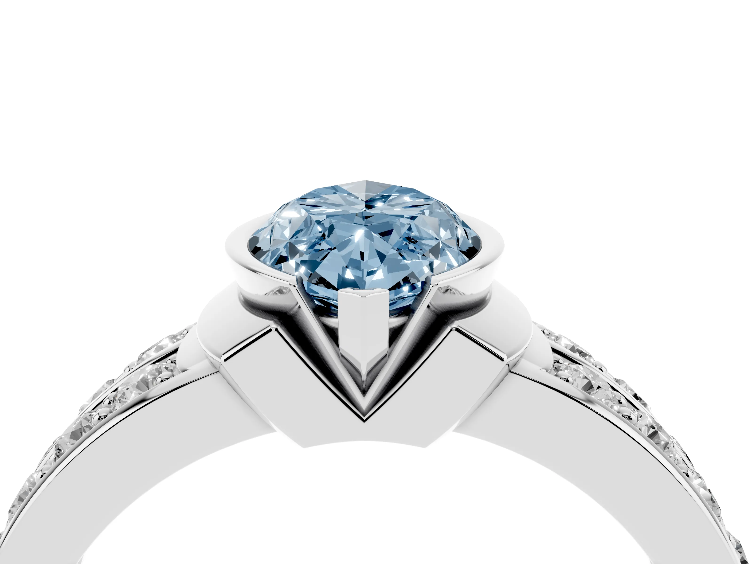 Fancy Blue Marquise Cut Diamond Wide Channel Set Band Ring Set in White gold with Bezel Setting