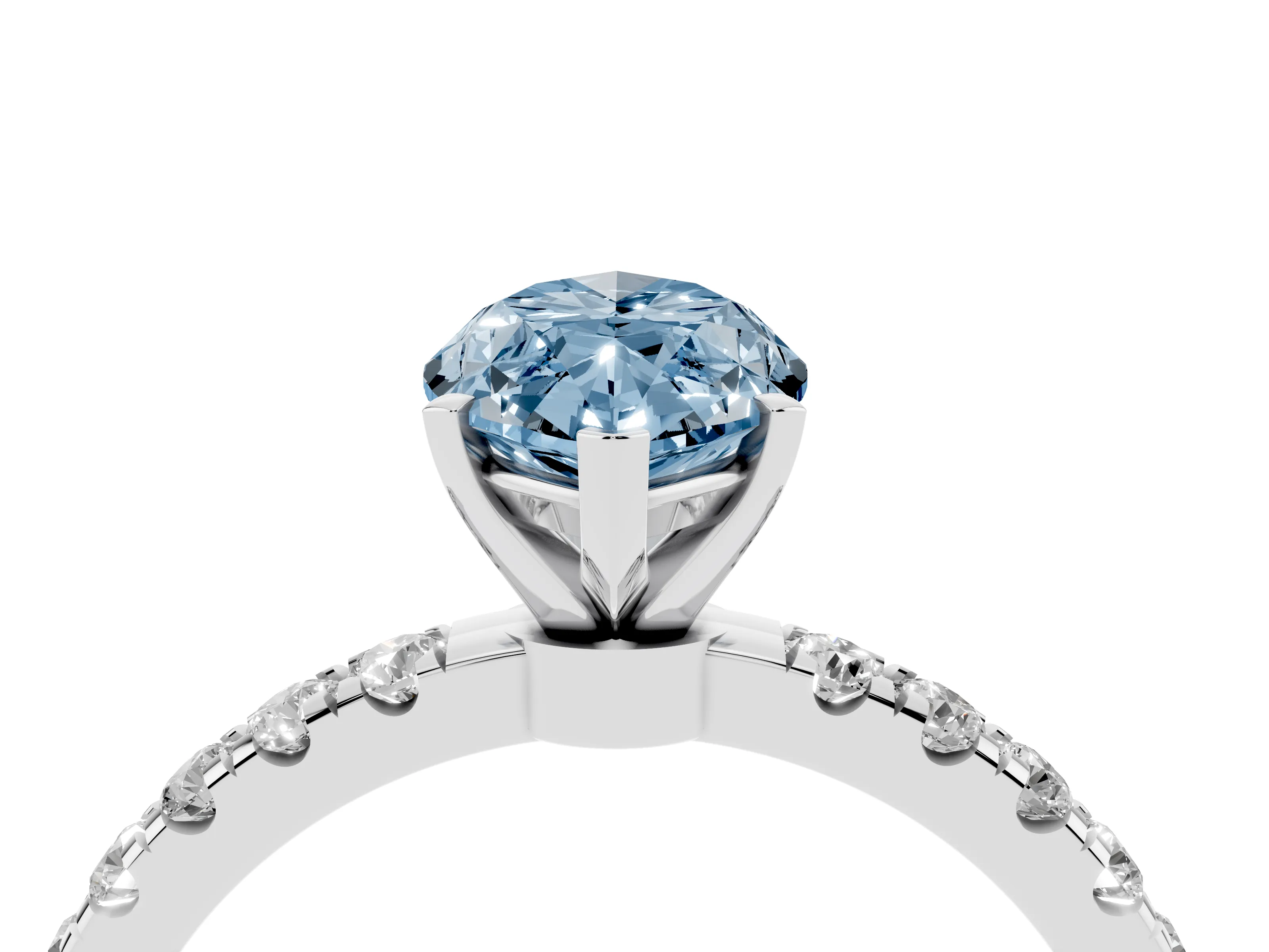 Fancy Blue Marquise Cut Diamond Solitaire Ring Set in White gold with Pavé Accents and Prong Setting