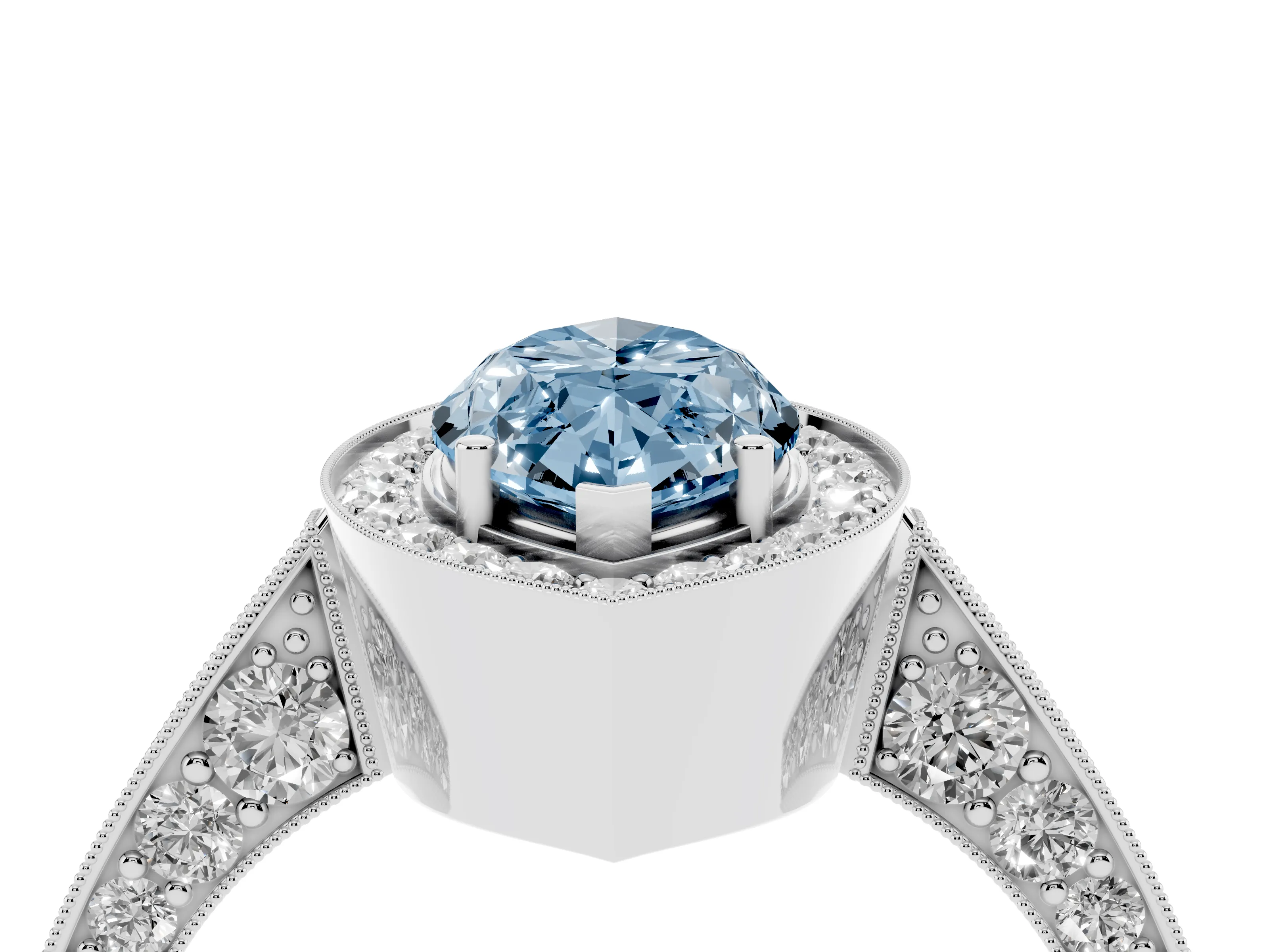 Fancy Blue Marquise Cut Diamond Halo Engagement Ring Set in Platinum with Accent Split Shank Band