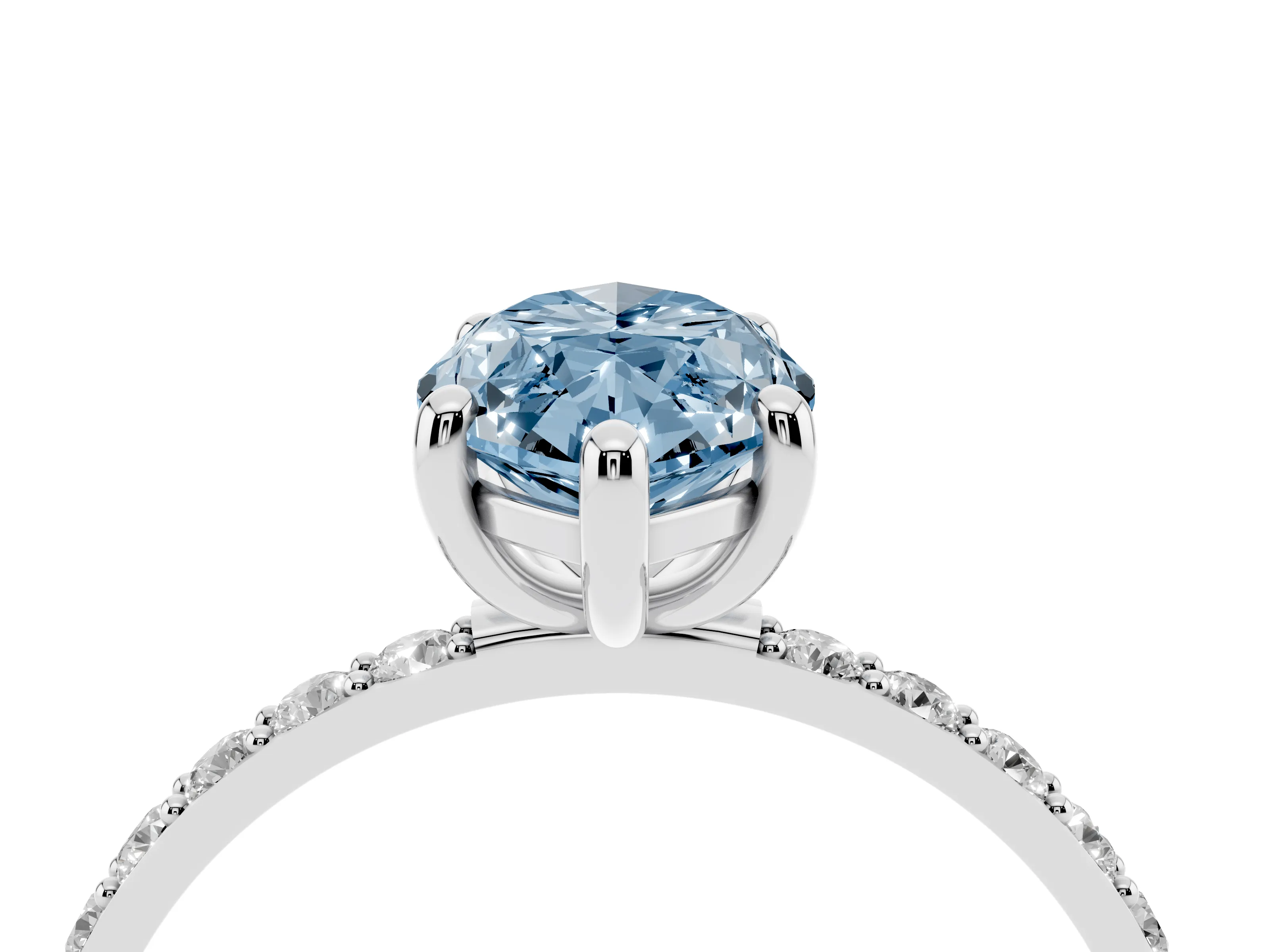 Fancy Blue Marquise Cut Diamond Solitaire Ring Set in Platinum with Round Pavé Band and Prong Setting
