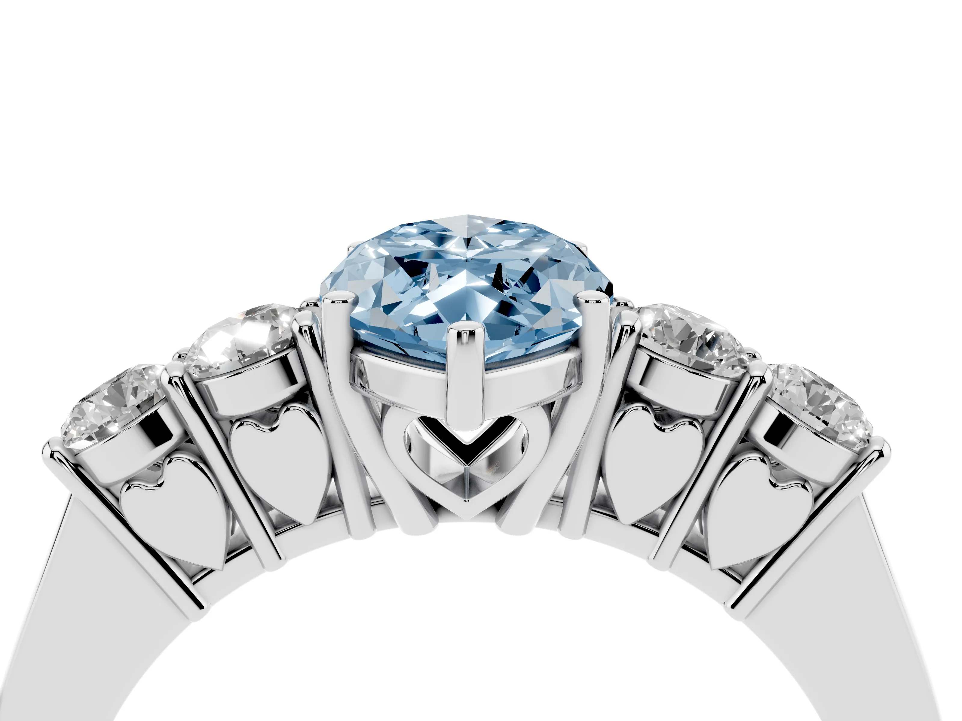 Fancy Blue Marquise Cut Diamond Five-Stone Prong Set Band Ring Set in Silver with Polished Band