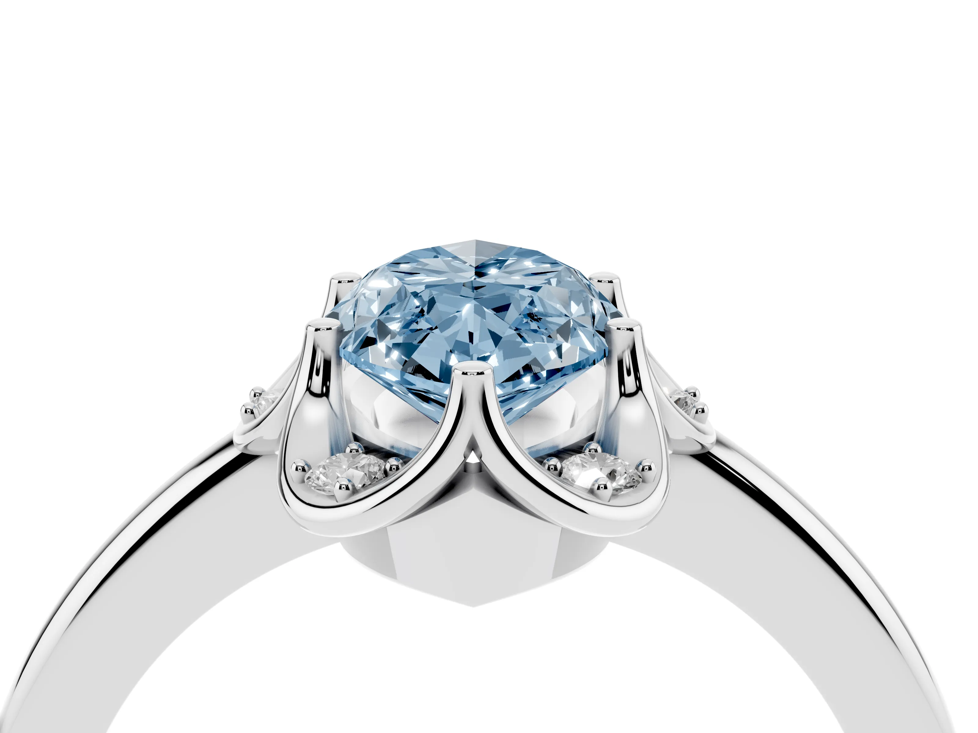 Fancy Blue Marquise Cut Diamond Round Cluster Halo Ring Set in White gold with Solitaire Band and Prong Setting