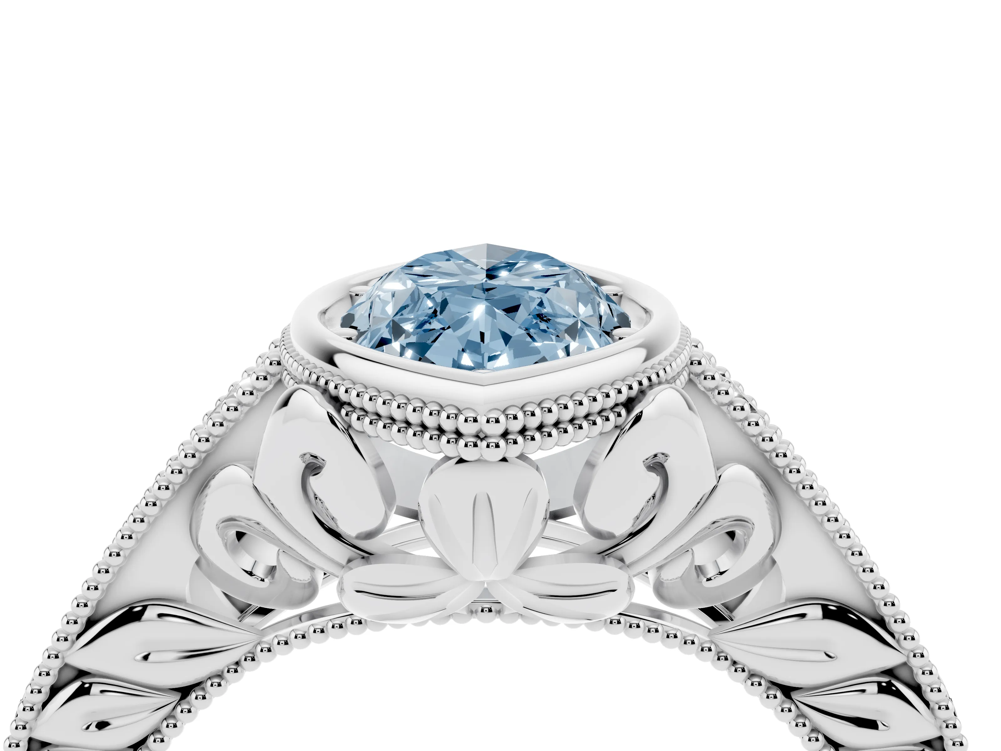 Fancy Blue Bezel Set Marquise Cut Diamond Milgrain Pavé Engagement Ring Set in Silver