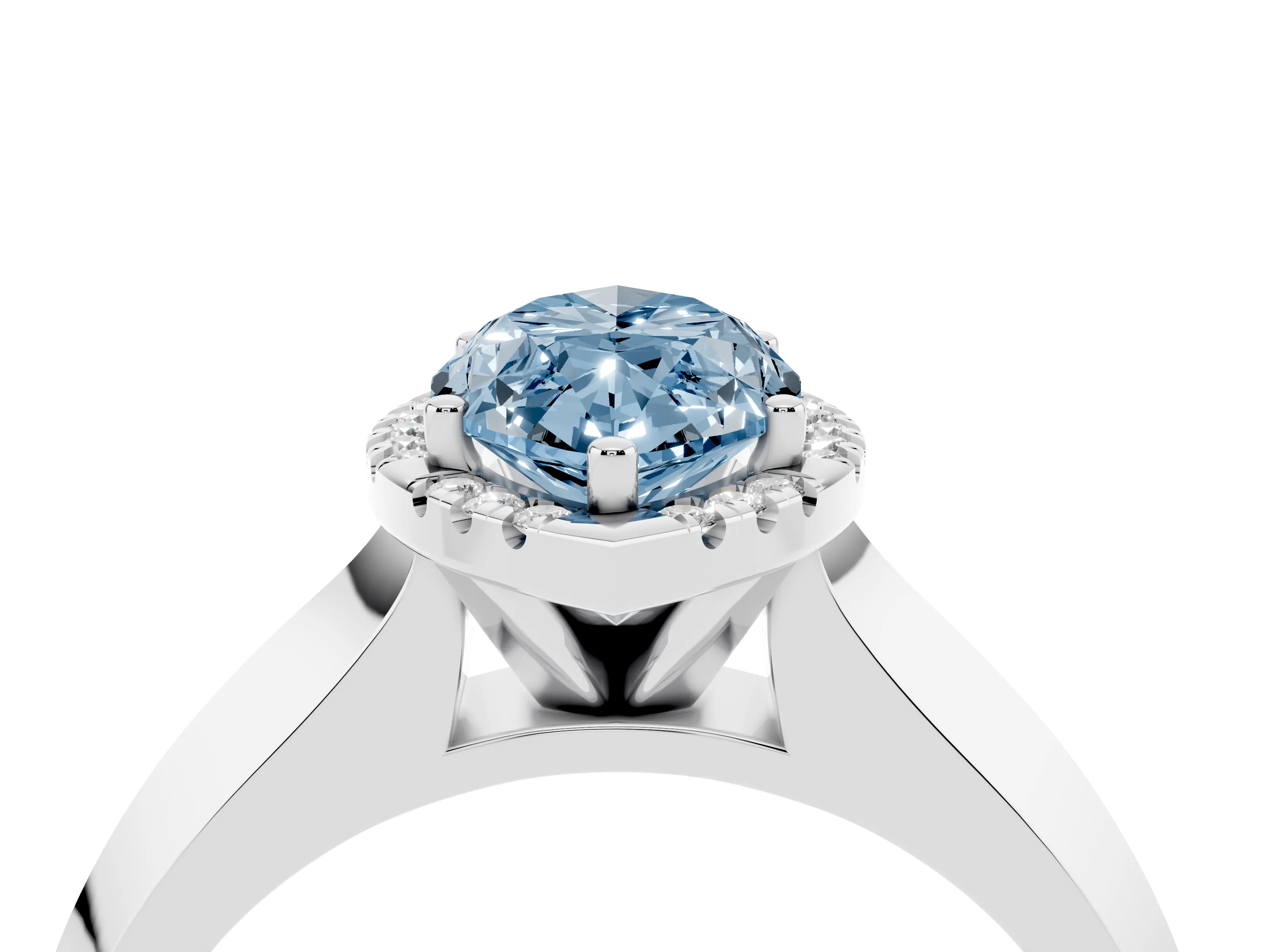 Fancy Blue Marquise Cut Diamond Halo Ring Set in White gold with Cathedral Band and Prong Setting