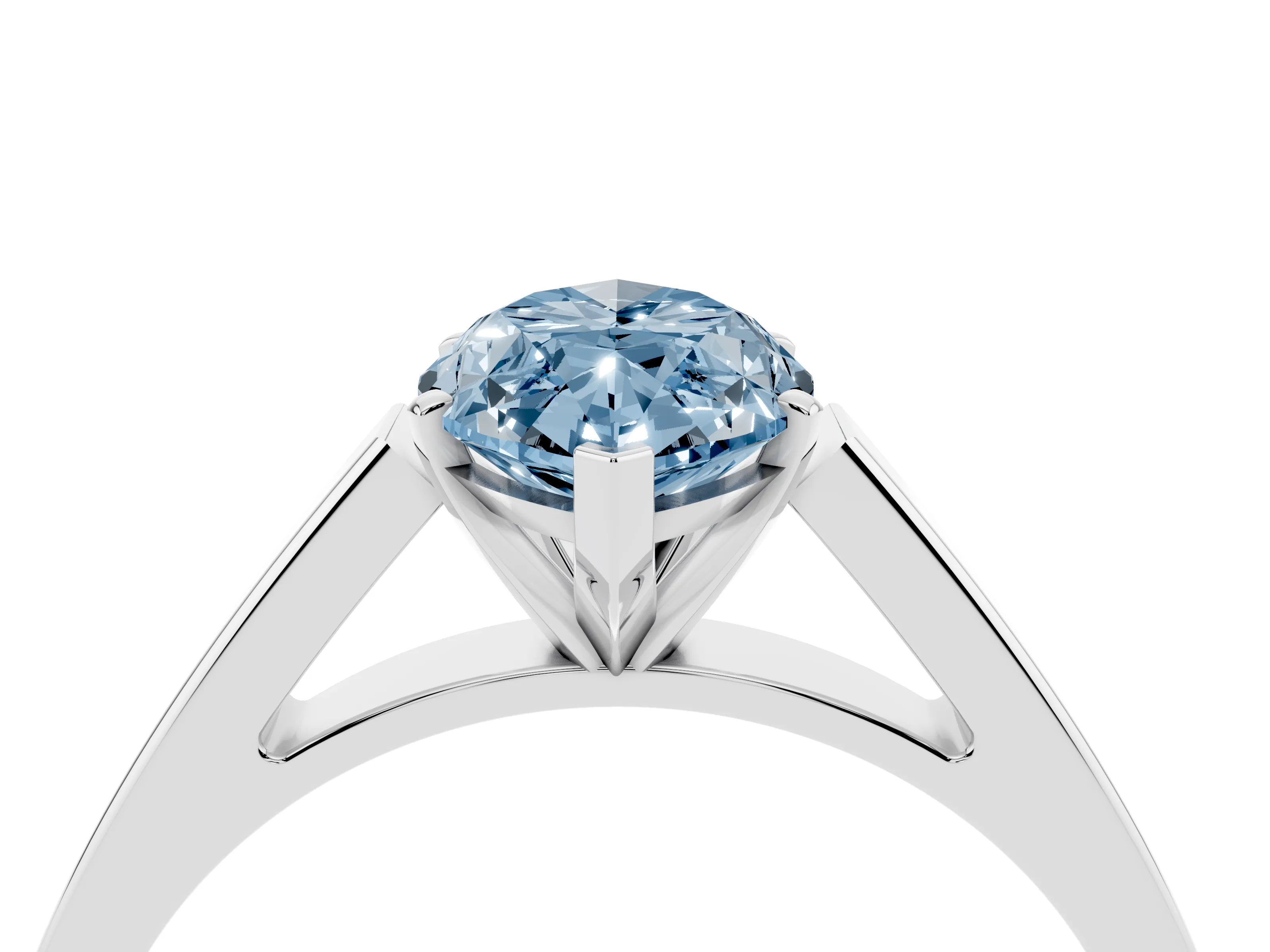 Fancy Blue Marquise Cut Diamond Solitaire Engagement Ring Set in White gold with Prong Setting and Tapered Band