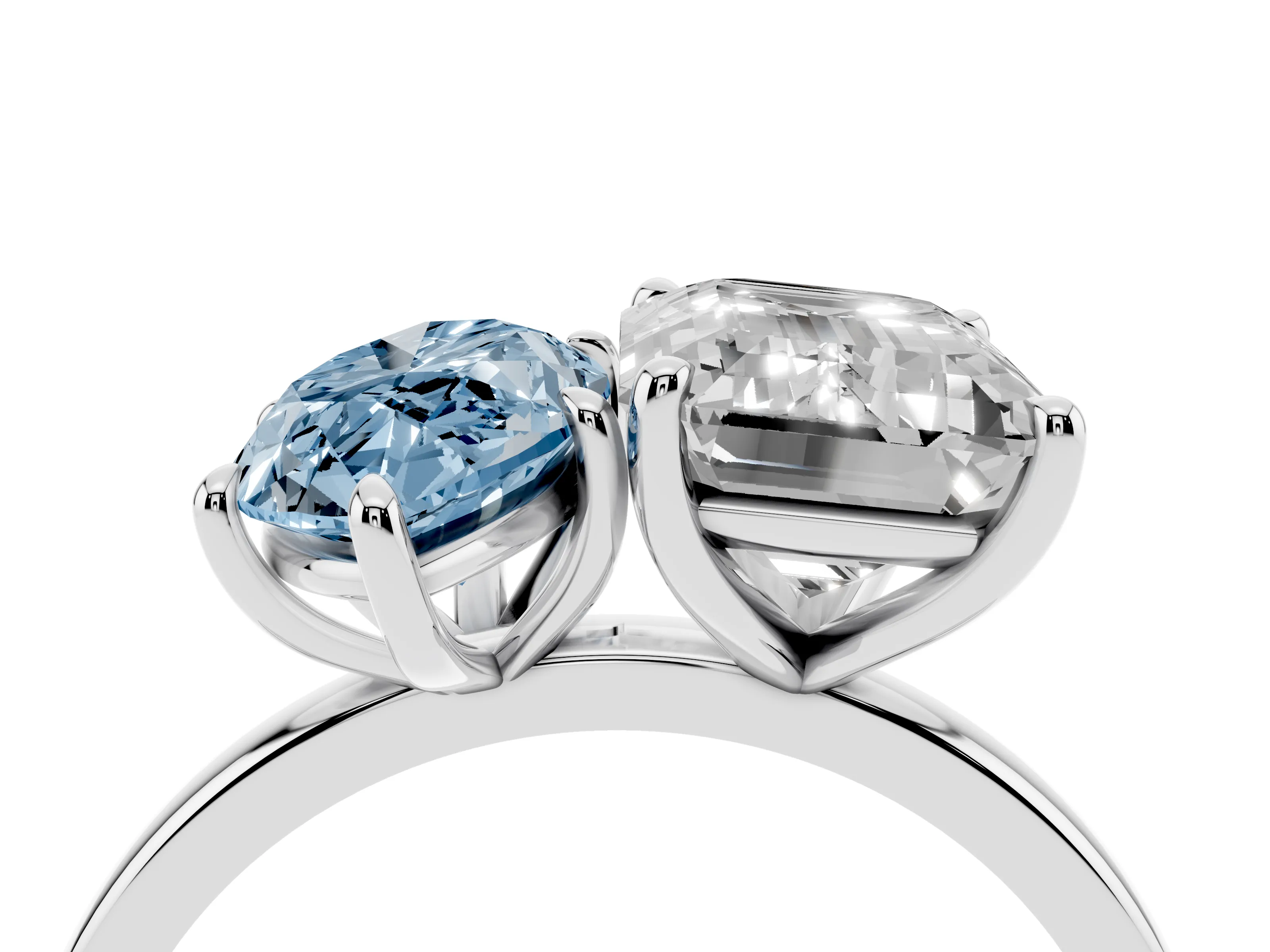 Fancy Blue Marquise Cut and Emerald Cut Toi Moi Ring Set in White gold with Prong Setting