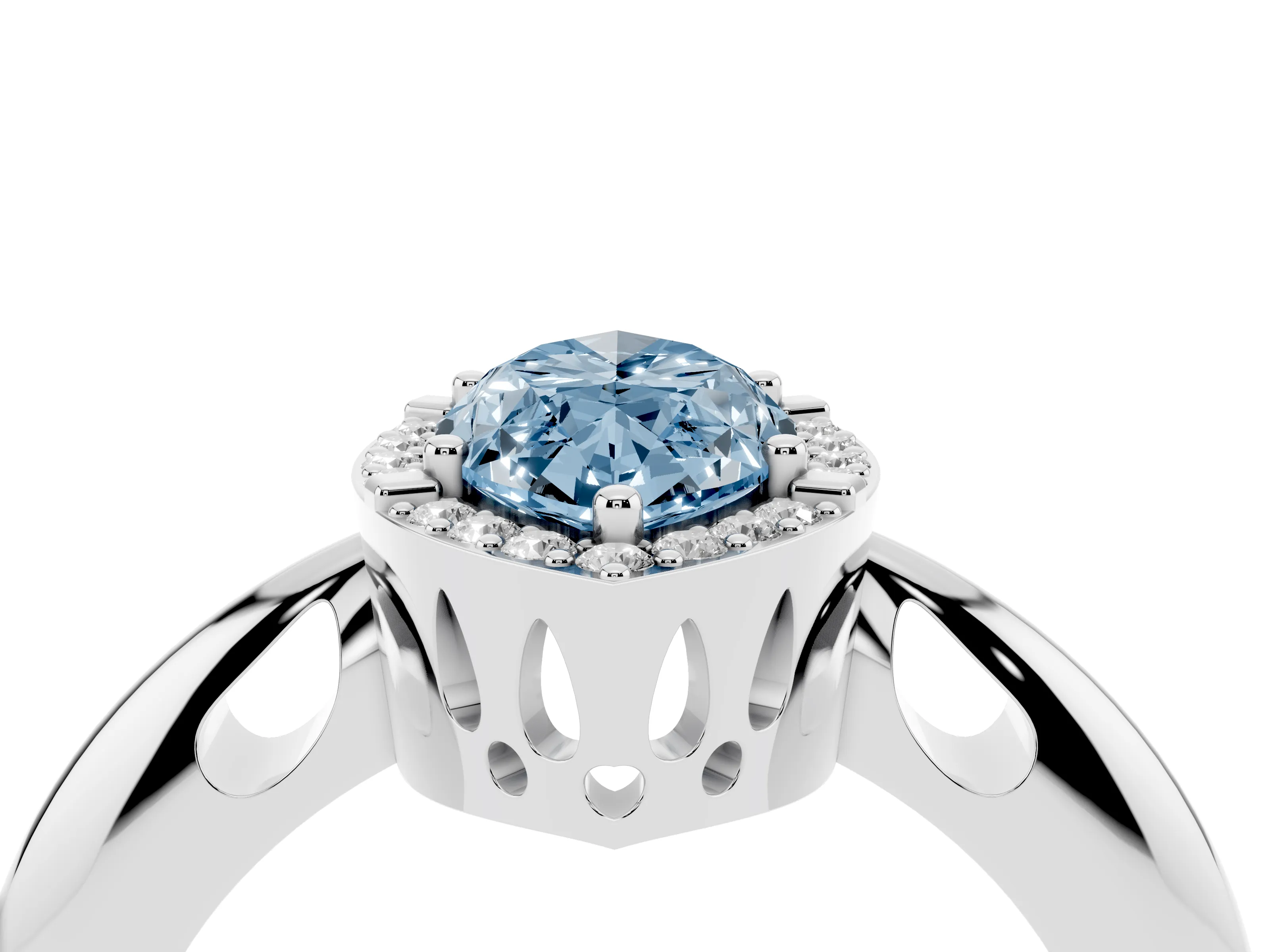 Fancy Blue Marquise Cut Diamond Halo Engagement Ring Set in Platinum with Plain Split Shank and Prong Setting