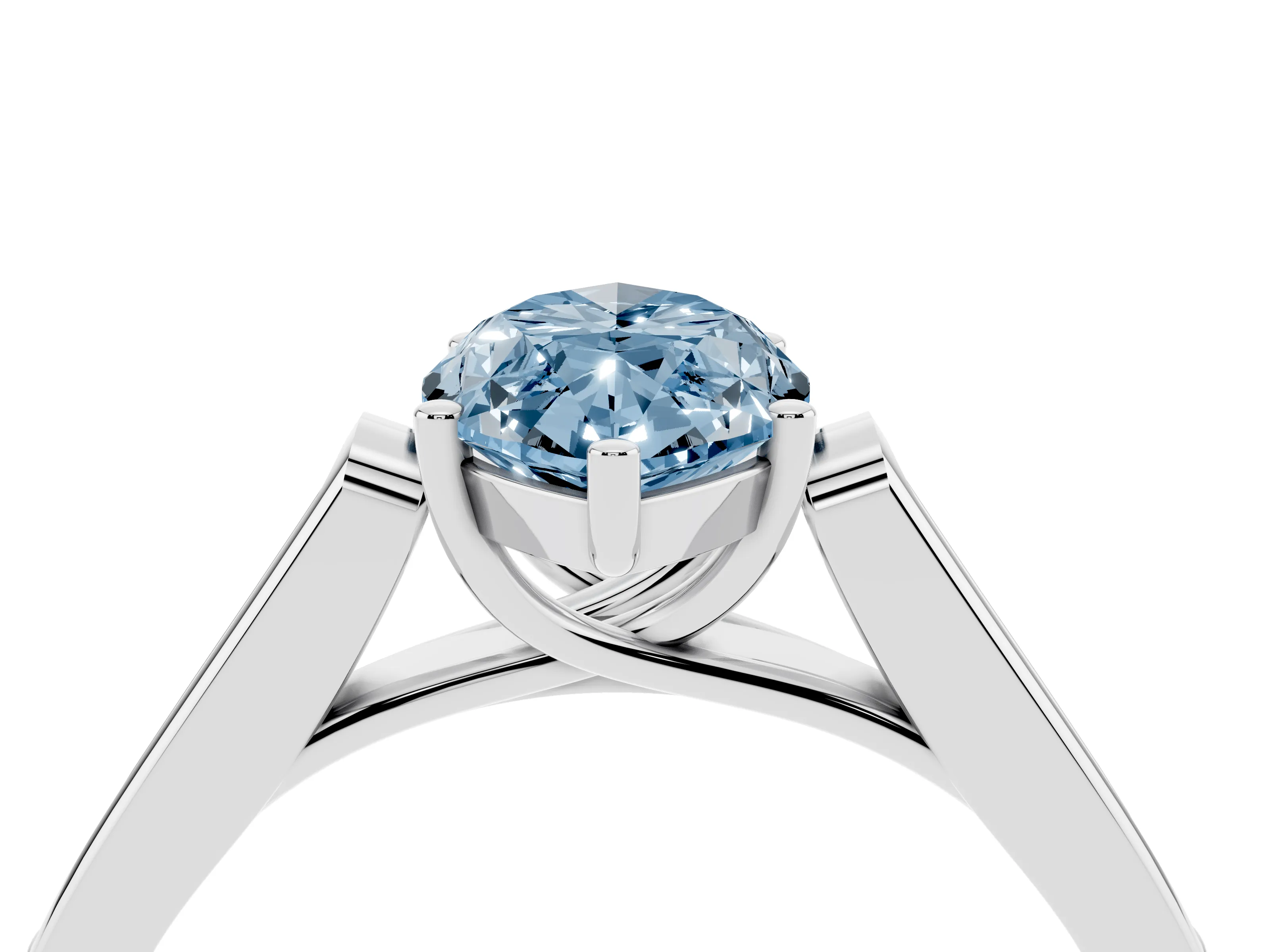 Fancy Blue Marquise Cut Diamond Solitaire Cathedral Engagement Ring Set in White gold with Channel-Set Band and Prong Setting
