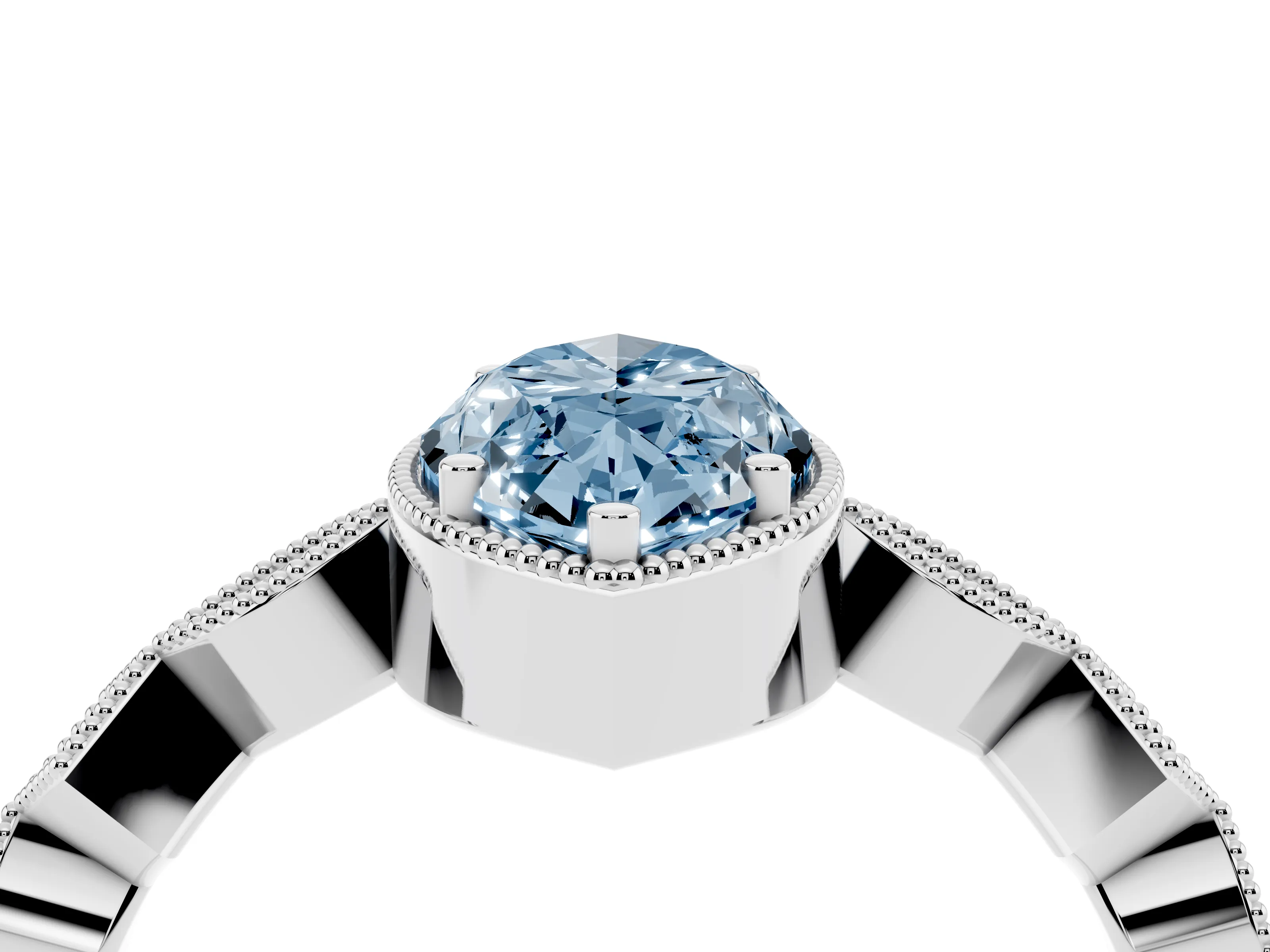 Fancy Blue Marquise Cut Diamond Milgrain Marquise Twist Band Ring Set in White gold with Prong Setting