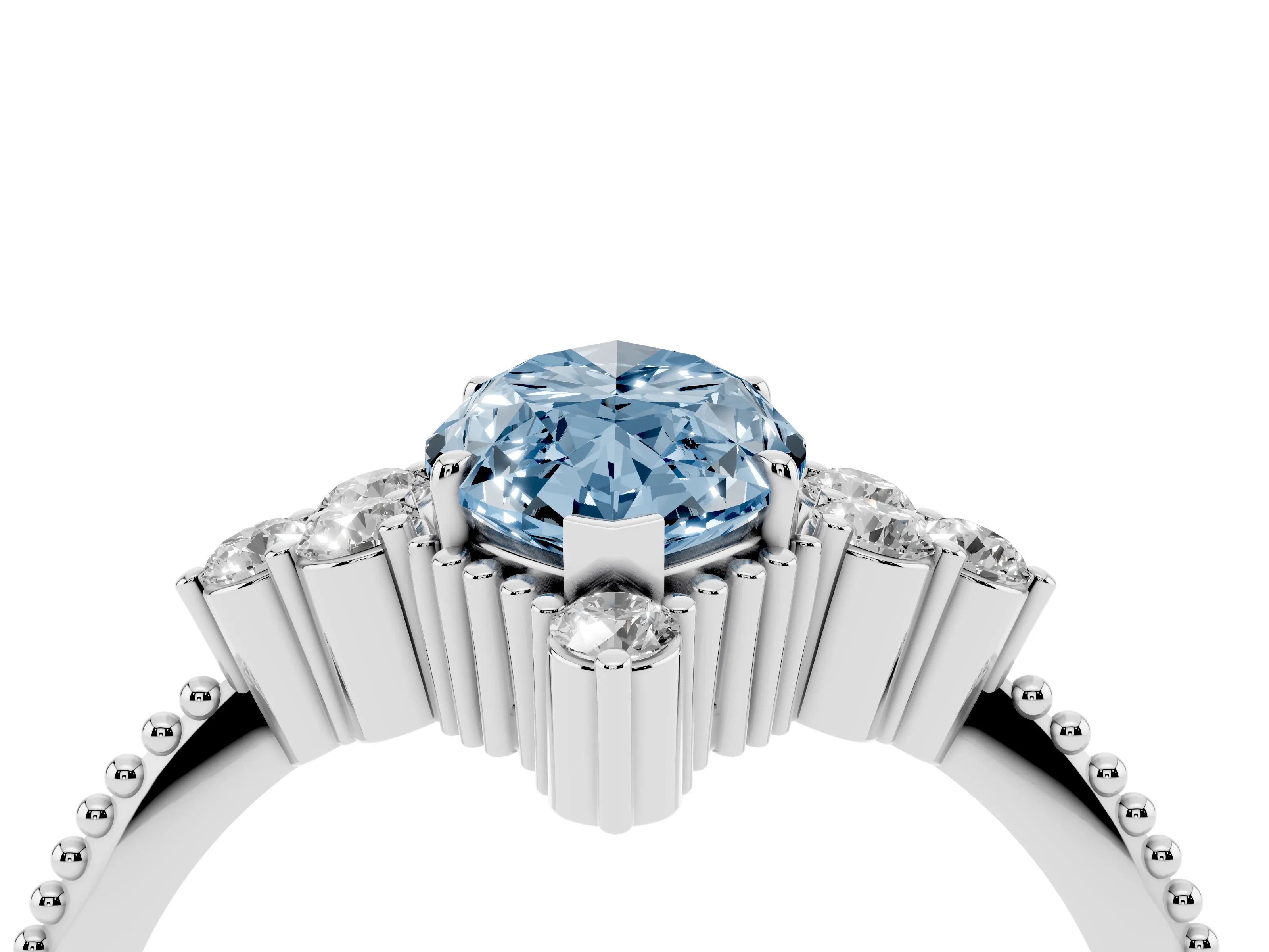 Fancy Blue Marquise Cut Diamond Cluster Ring Set in Silver with Beaded Band