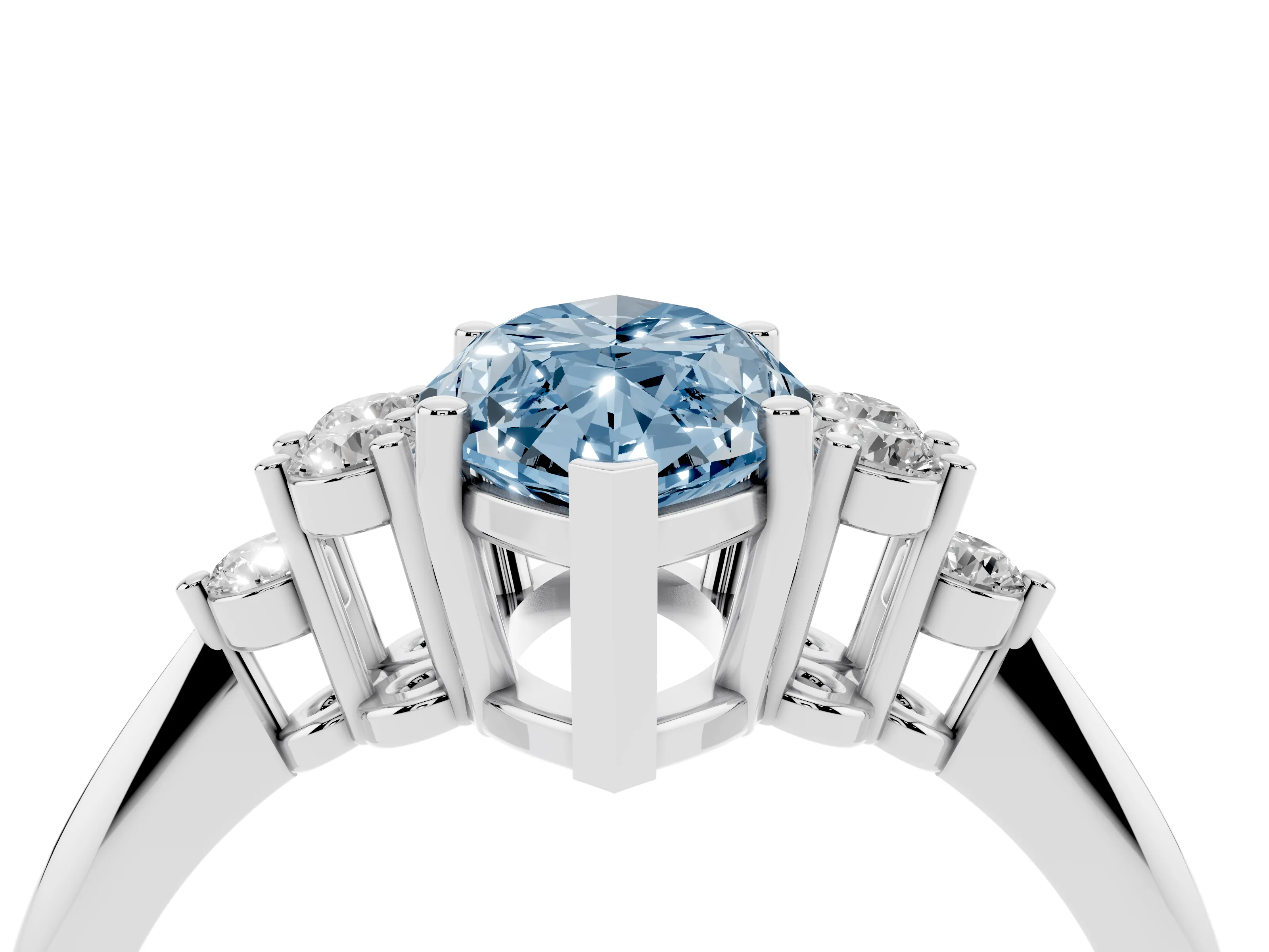 Fancy Blue Marquise Cut Diamond Cluster Ring Set in Silver with Plain Band and Prong Setting