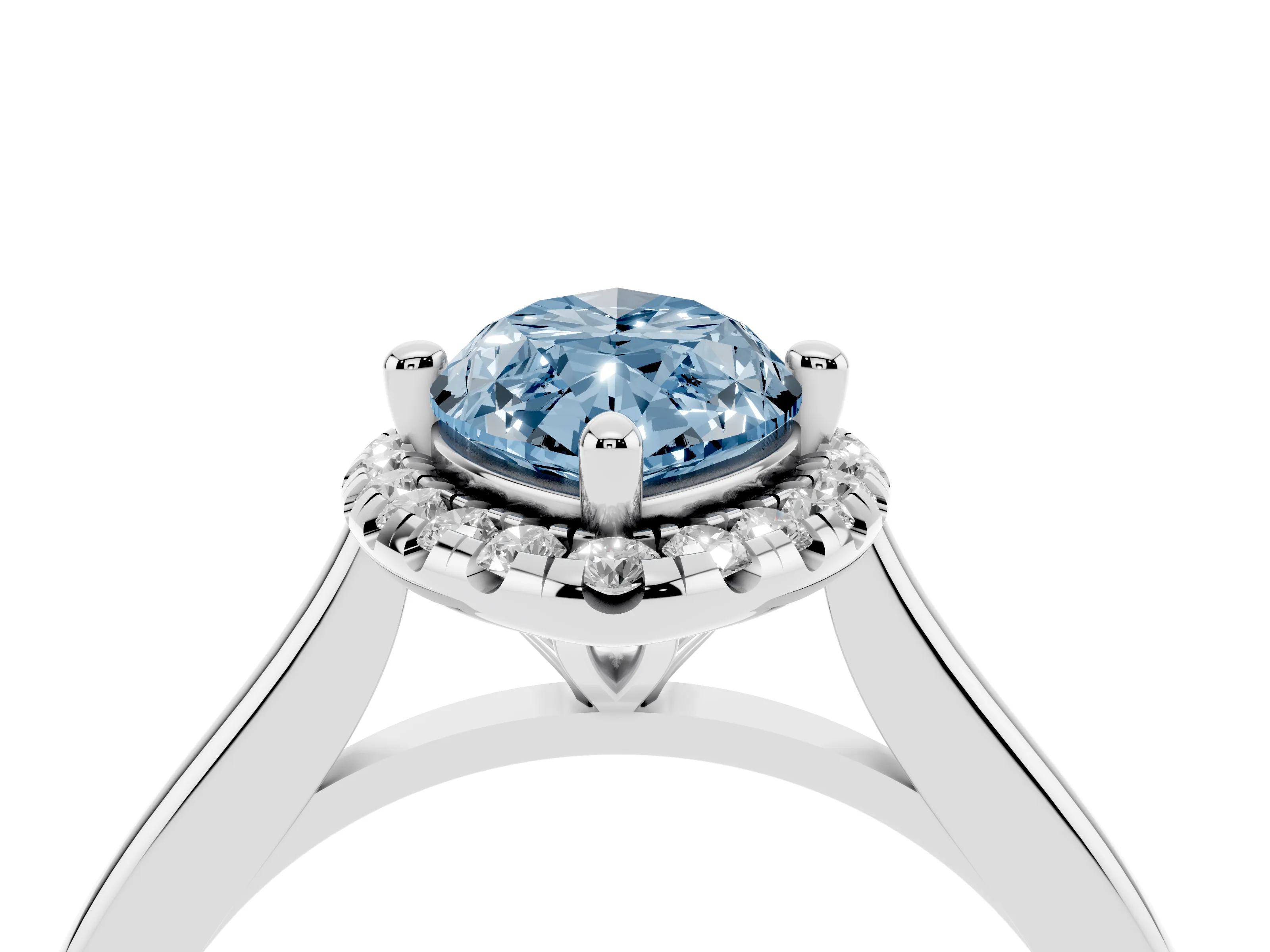 Fancy Blue Marquise Cut Diamond Halo Engagement Ring Set in Silver with Pavé Band and Rising Shoulders