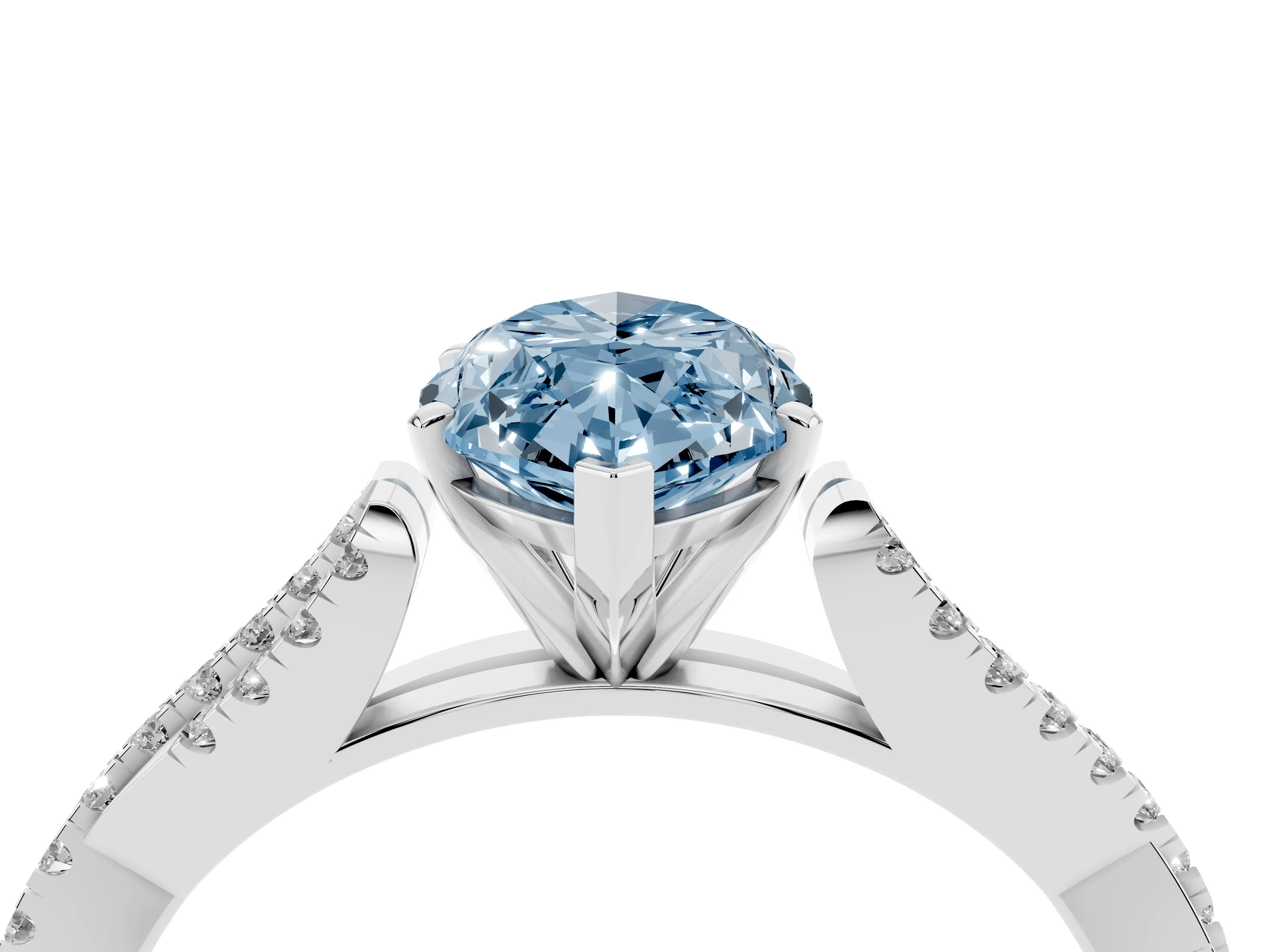 Fancy Blue Marquise Cut Diamond Solitaire Engagement Ring Set in White gold with Twisted Pavé Band and Prong Setting