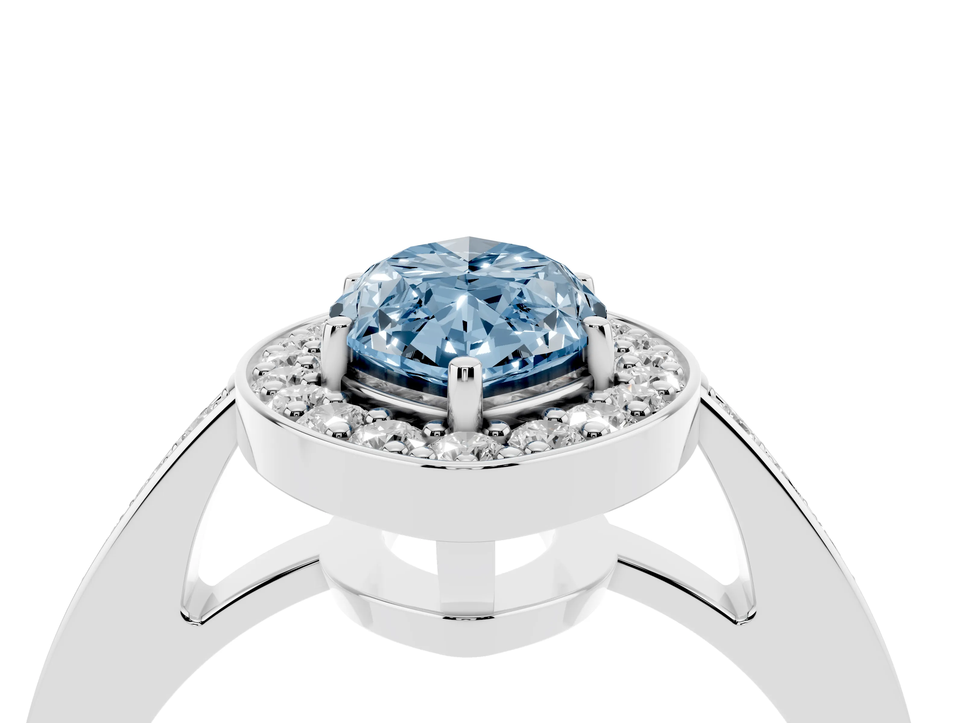 Fancy Blue Marquise Cut Diamond Halo Pavé Engagement Ring Set in Platinum with Bezel Setting