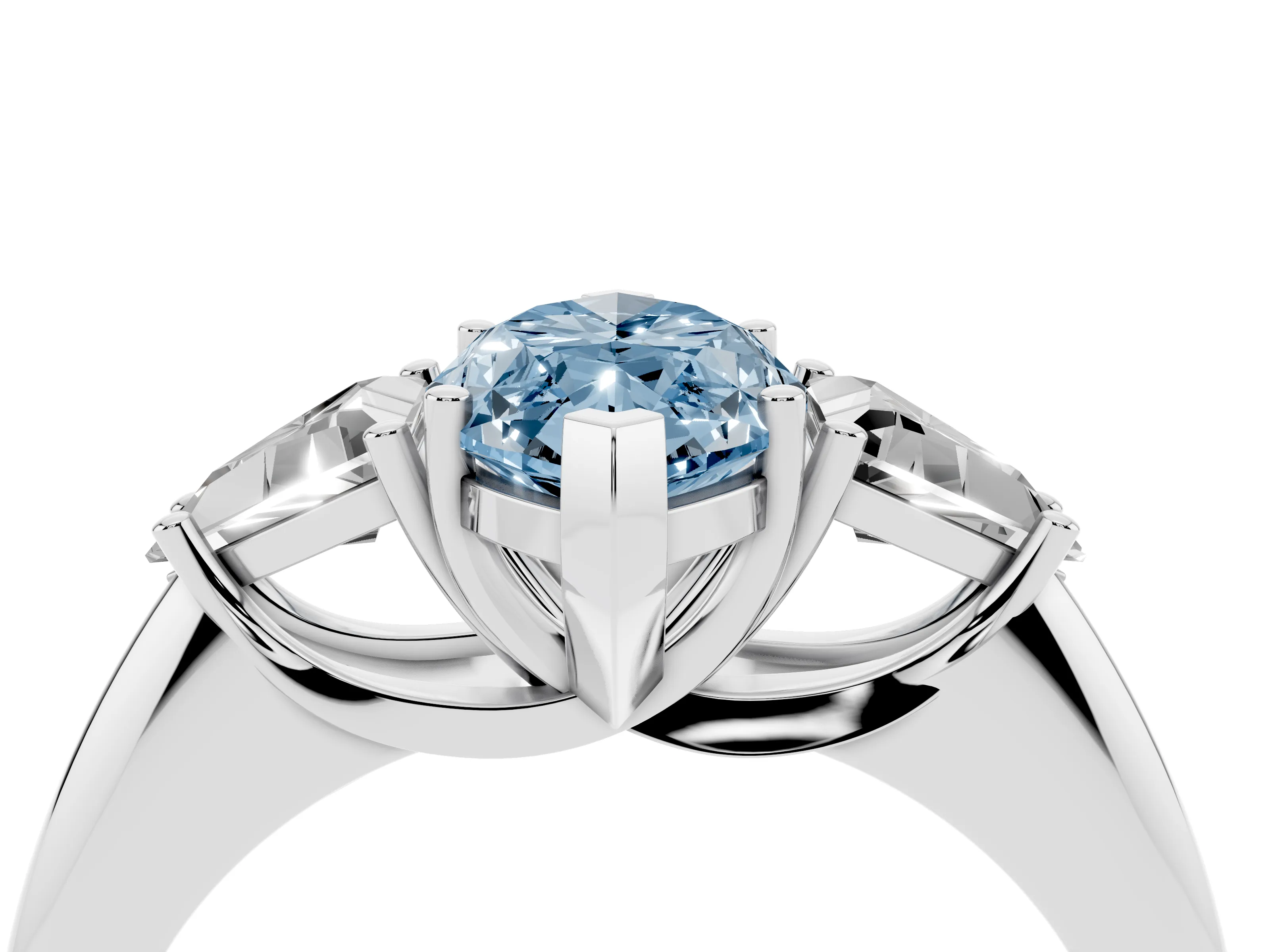 Fancy Blue Marquise Cut Diamond Three-Stone Engagement Ring Set in Platinum with Trillion Side Stones