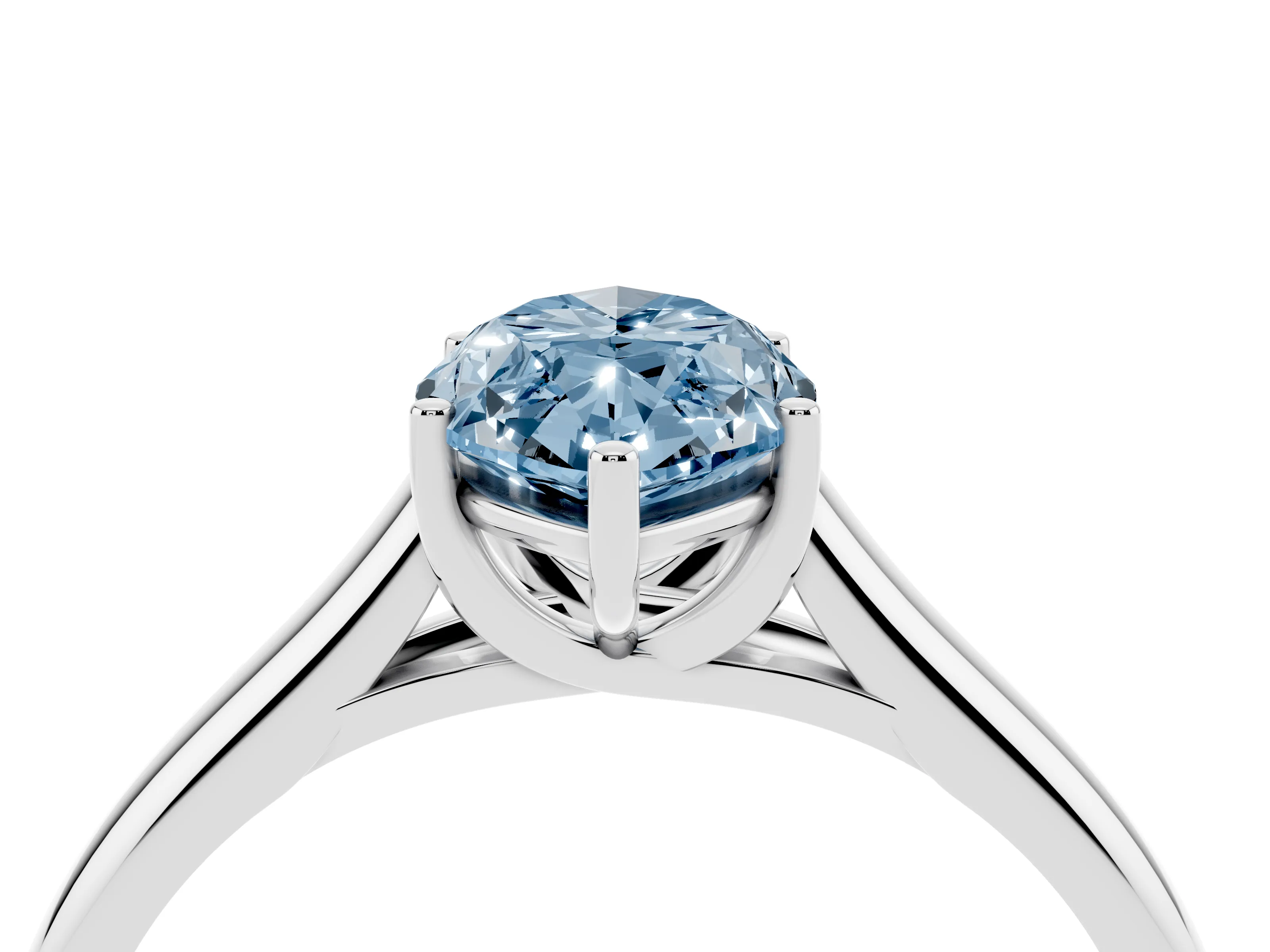 Fancy Blue Marquise Cut Diamond Solitaire Engagement Ring Set in White gold with Subtly Tapered Band and Prong Setting