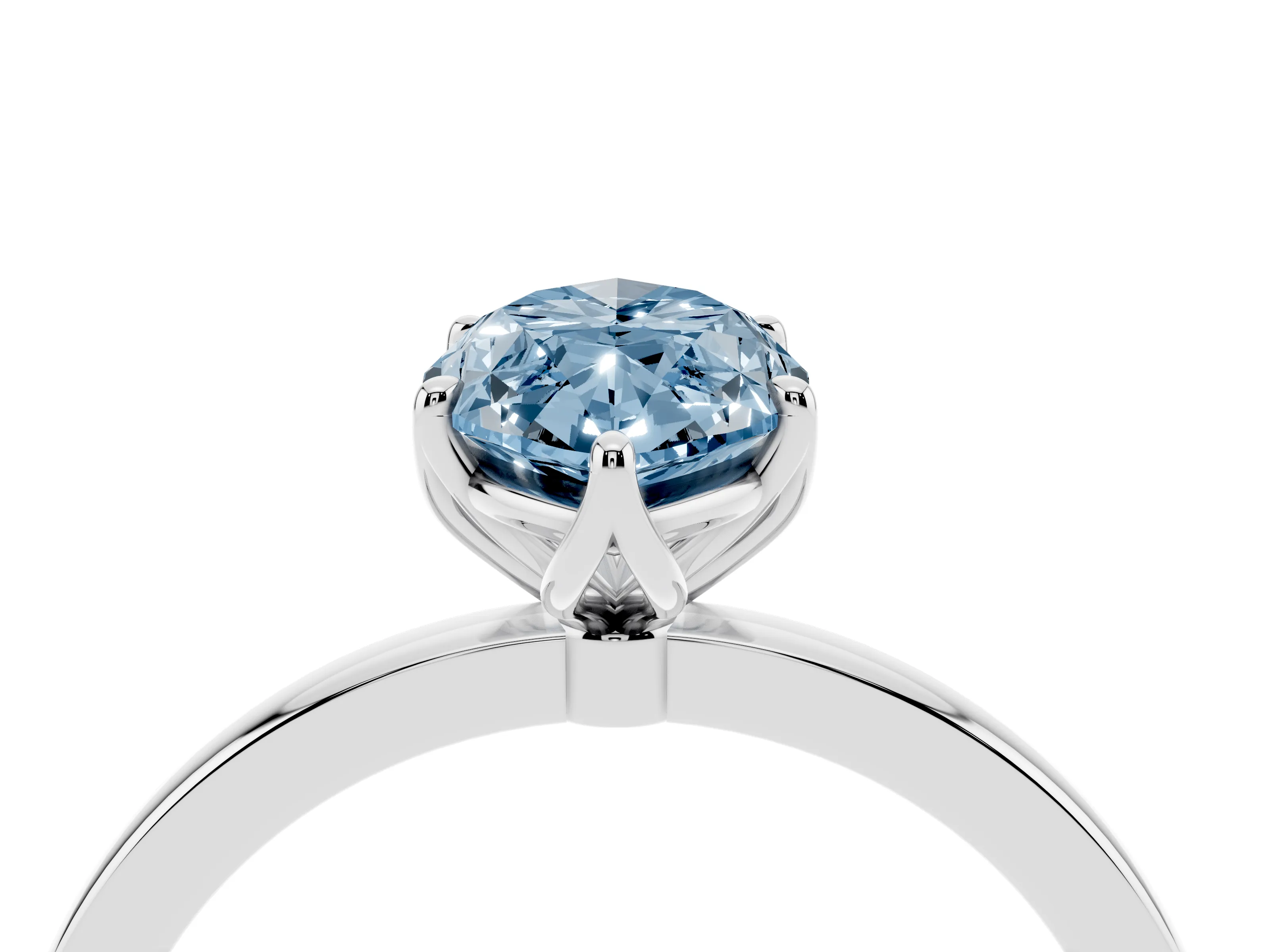Fancy Blue Marquise Cut Diamond Solitaire Ring Set in White gold with Prong Setting and Thin Polished Band