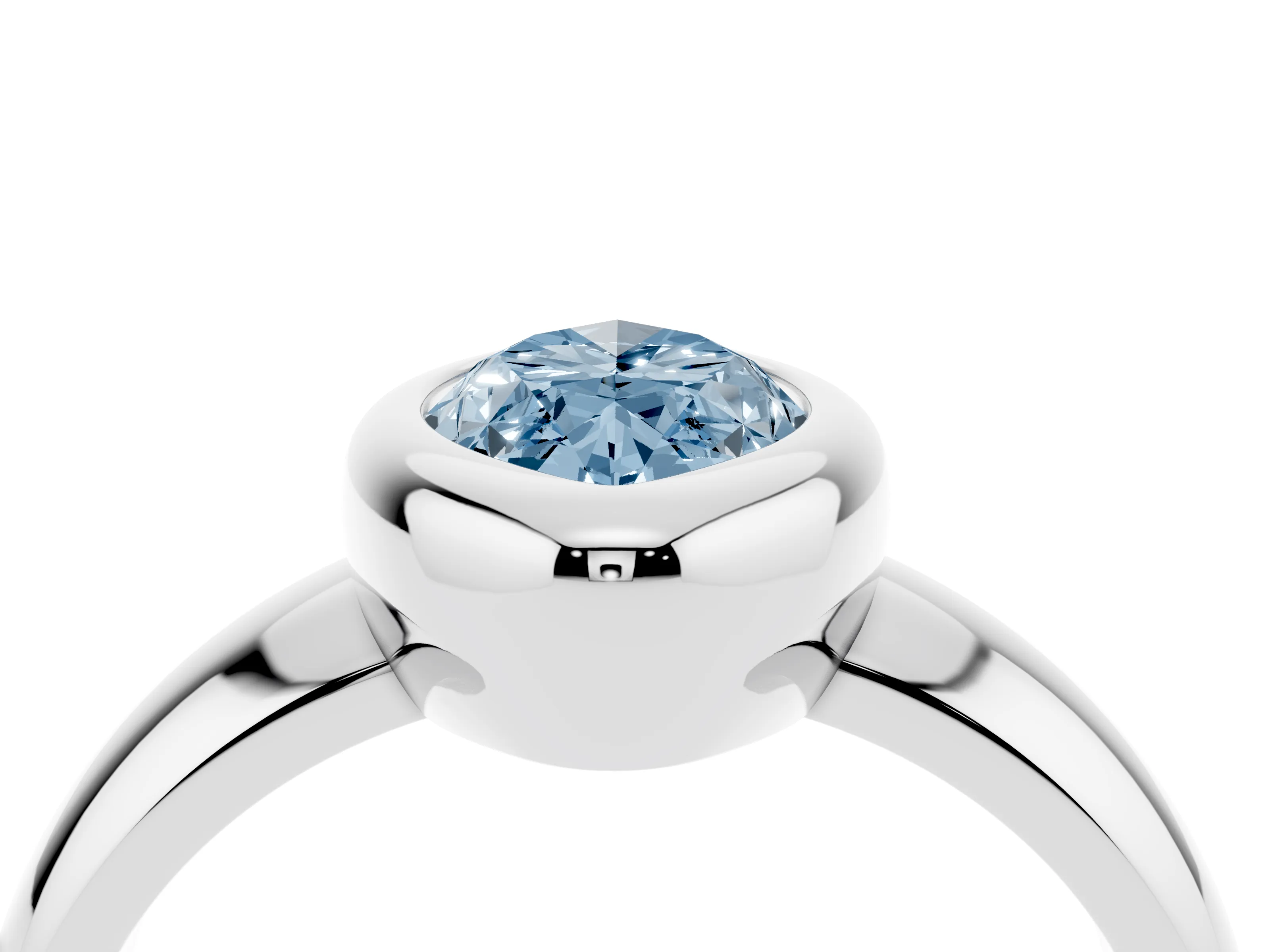 Fancy Blue Bezel Set Marquise Cut Diamond Solitaire Ring Set in Silver with Wide Band