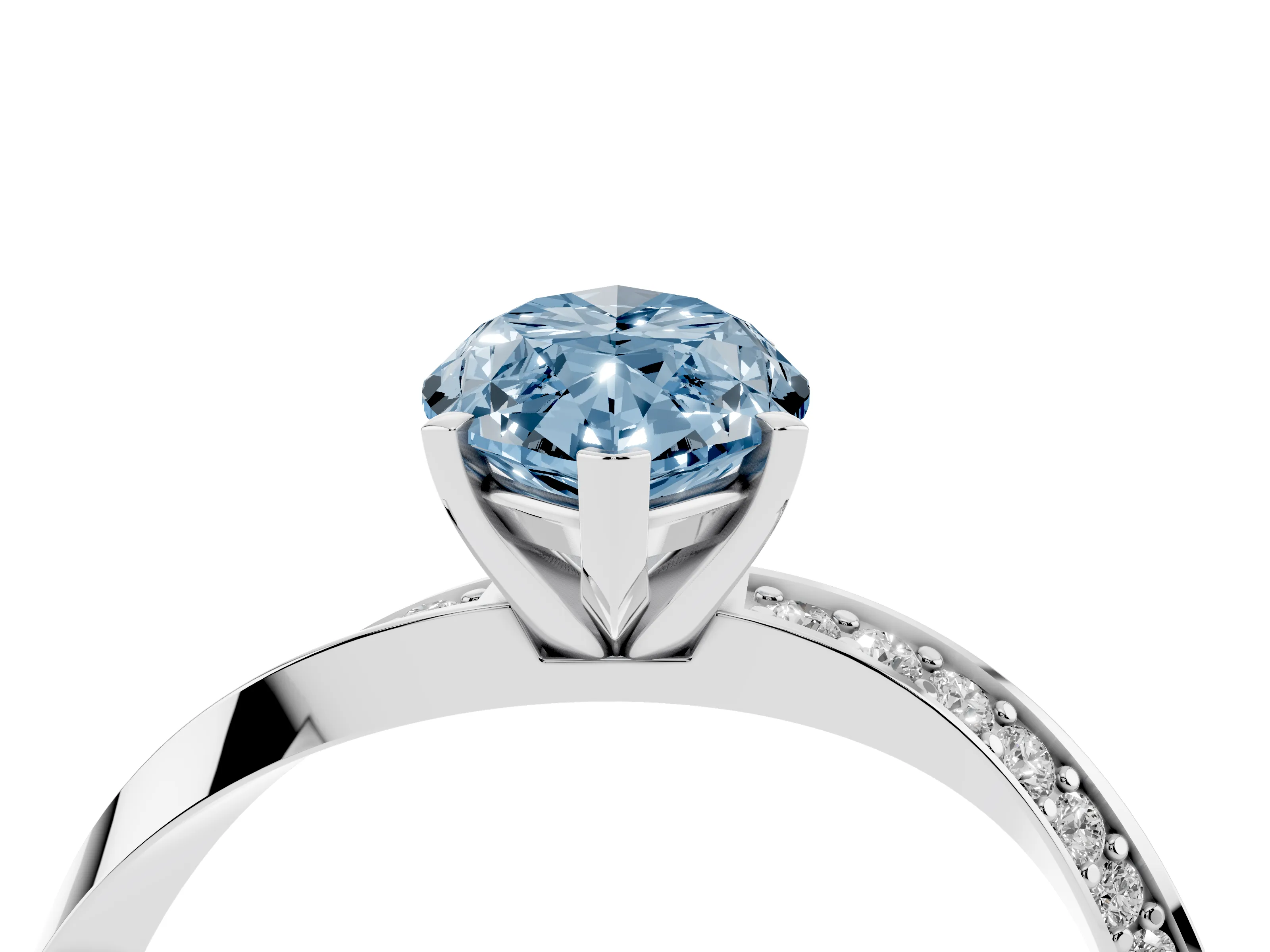 Fancy Blue Marquise Cut Diamond Engagement Ring Set in Platinum with Side Stone Accents and Prong Setting