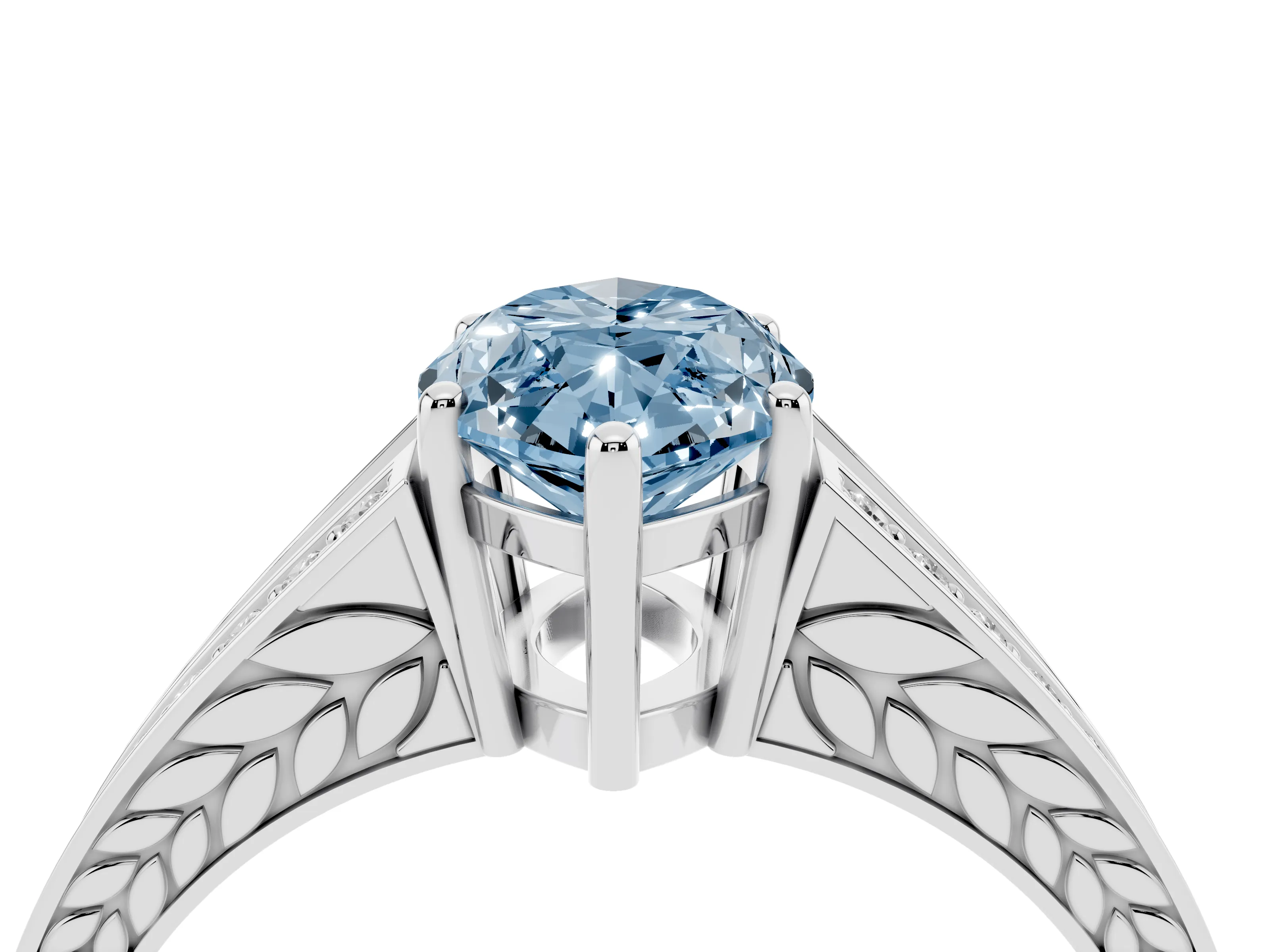 Fancy Blue Marquise Cut Diamond Split Shank Ring Set in Silver with Pavé Band and Prong Setting