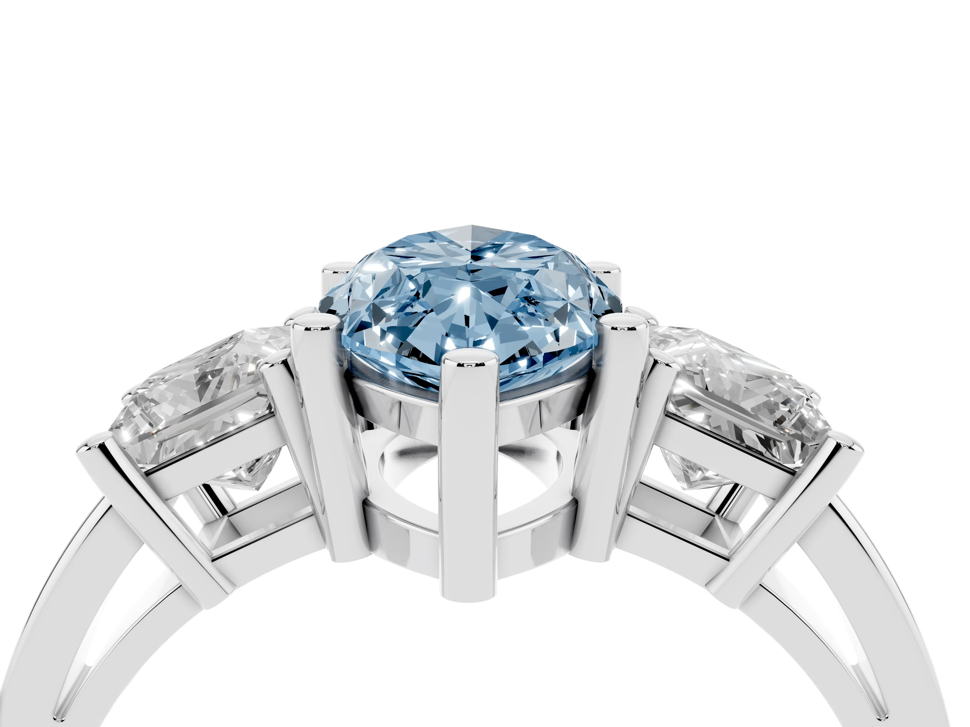 Fancy Blue Three-Stone Marquise Cut Diamond Solitaire Ring Set in White gold with Prong Setting